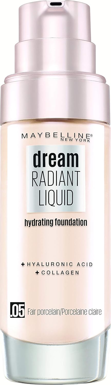 Maybelline New York Make Up, Dream Radiant Liquid Makeup, Liquid Foundation, No. 05 Fair Porcelain, 30 ml