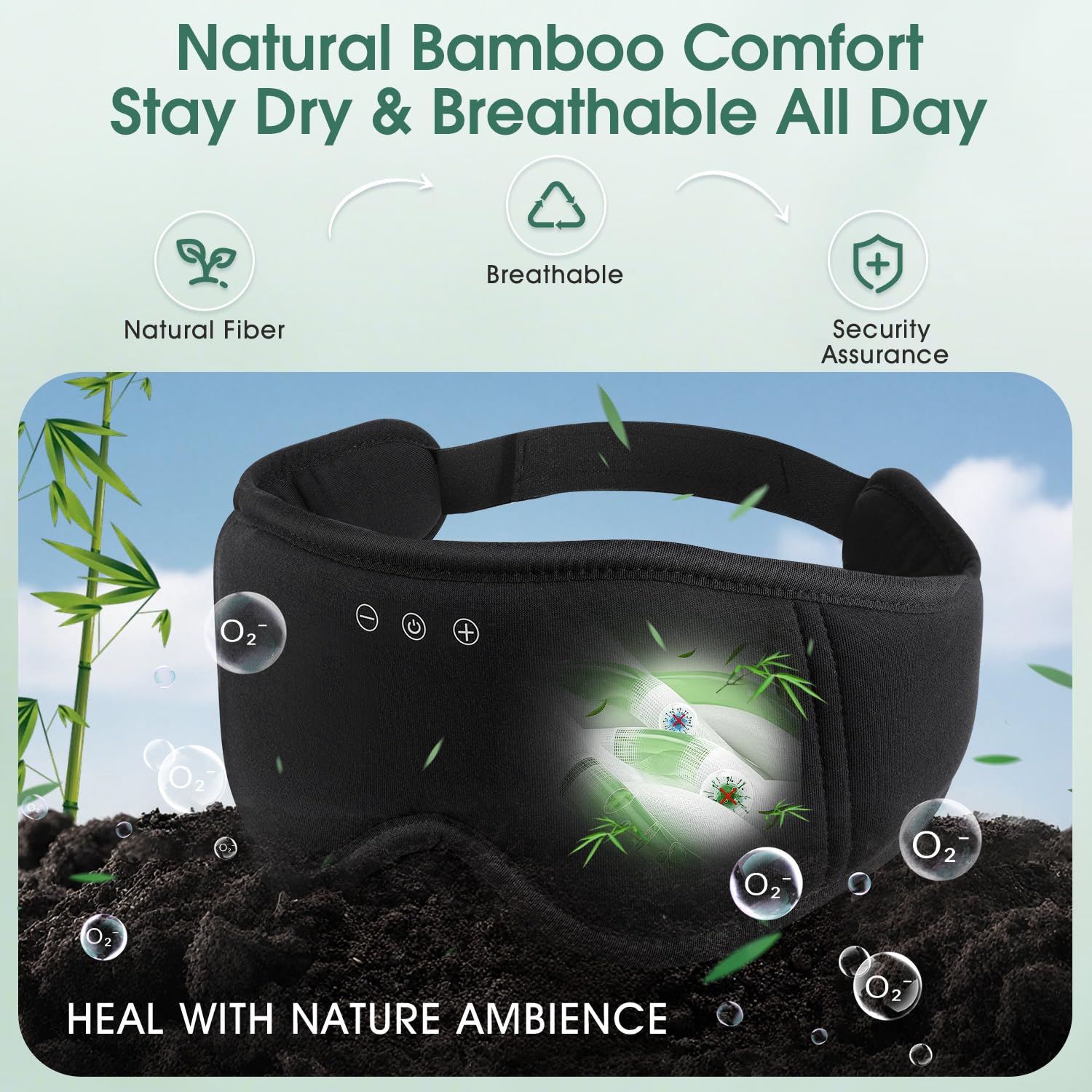 LC-dolida Bambou Masque de Sommeil Écouteur Bluetooth 5.4, 3D Masque de Nuit en Coton Bambou | Écouteurs de Sommeil Zero et 100% Blackout pour les Dormeurs Latéraux, les Voyages | Machine Lavable | Tissu doux 4D, respirant, zéro pression, occultation tota