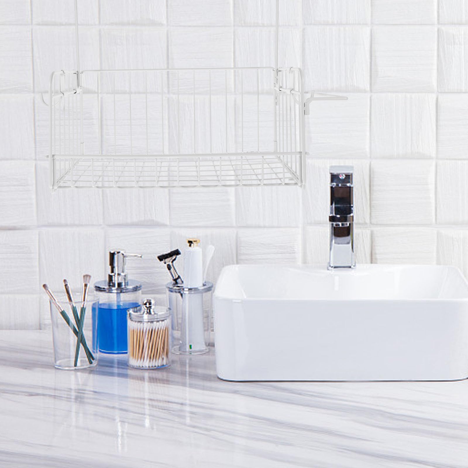 Mensola per Doccia in Acciaio al Carbonio Bianco Grande capacità e Design Pratico per Accessori Bagno, Cestino Sospeso Pieghevole per Organizzare Bagno
