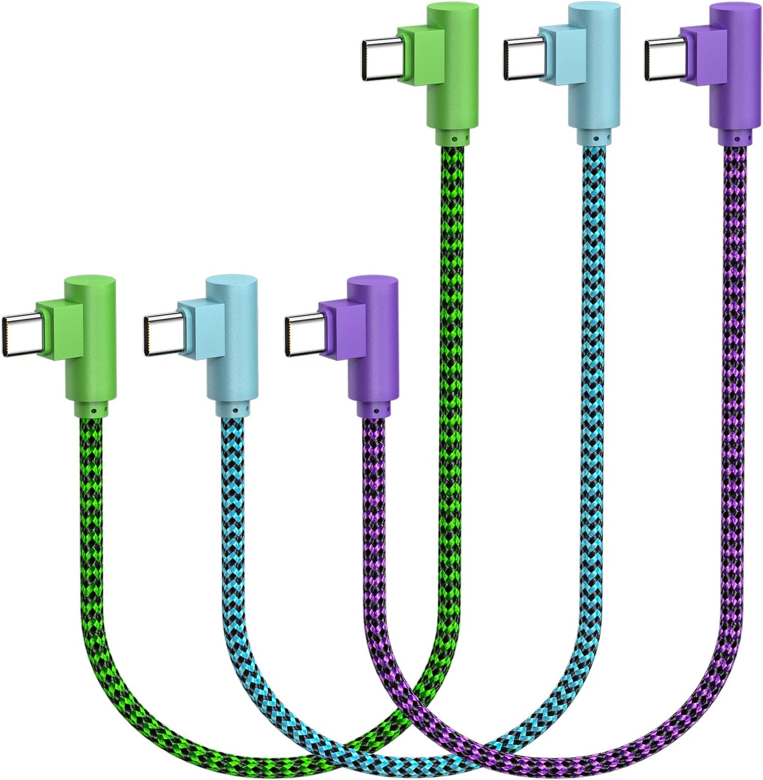 USB C to USB C Charger 1Ft, 3 Pack 60W Type C Cable Braided Short Right Angle Compatible with iPhone 15 / 15Pro/ 15Plus/ 15ProMax, MacBook Pro, iPad Pro, Galaxy…