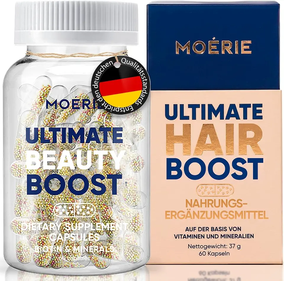 MOERIE Haar Vitamine - extra hochdosiert mit Biotin, Zink & Selen - für natürliches Haarwachstum - Kupfer, Selen, Vitamin B6 und B12 Hyaluronsäure und Kieselsäure (1er-Pack DE)