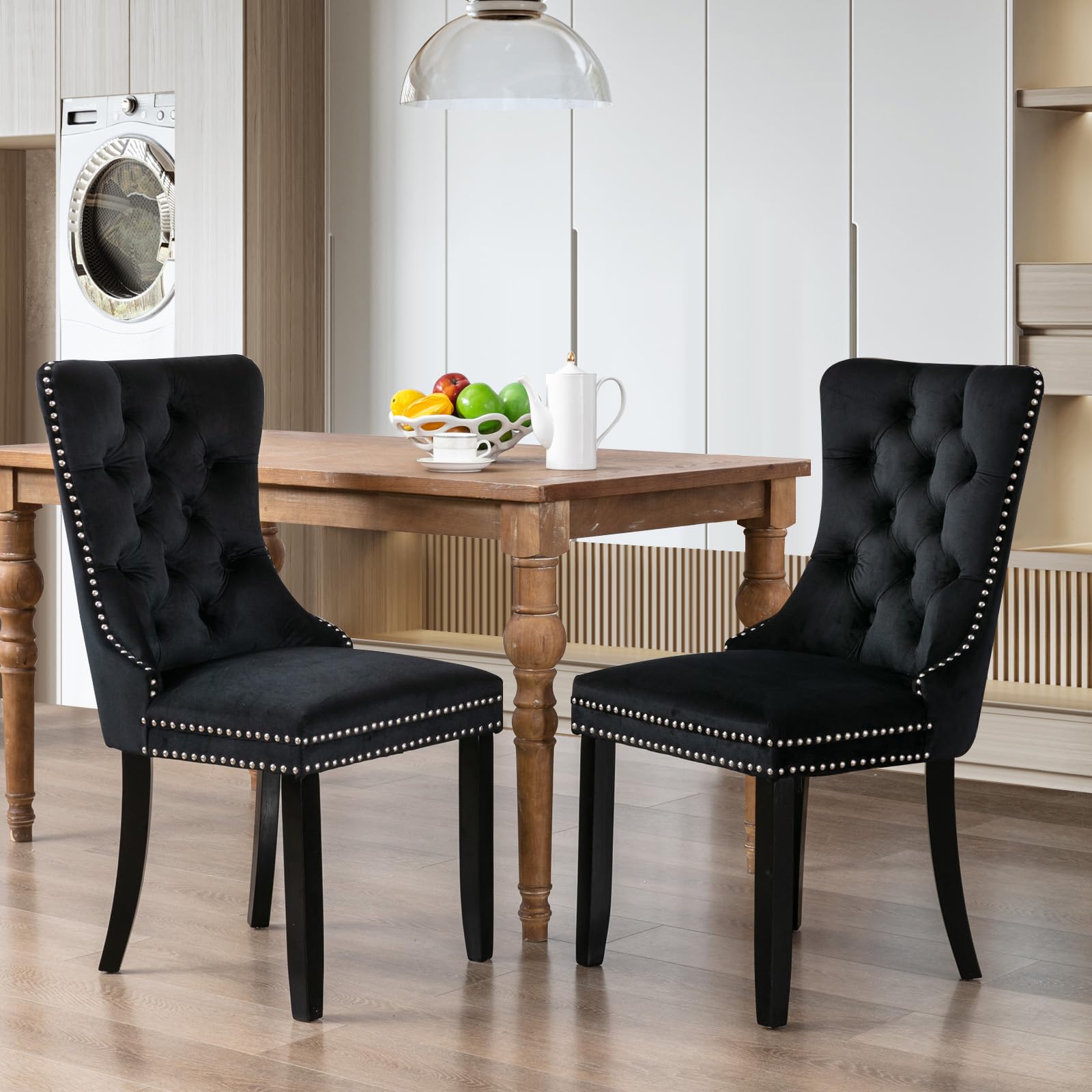 SoarFlash Velvet Dining Chairs Set of 2, Tall Back Side Chair, Modern Upholstered High-end Tufted Side Chair with Button Back Ring, Solid Wood Legs (