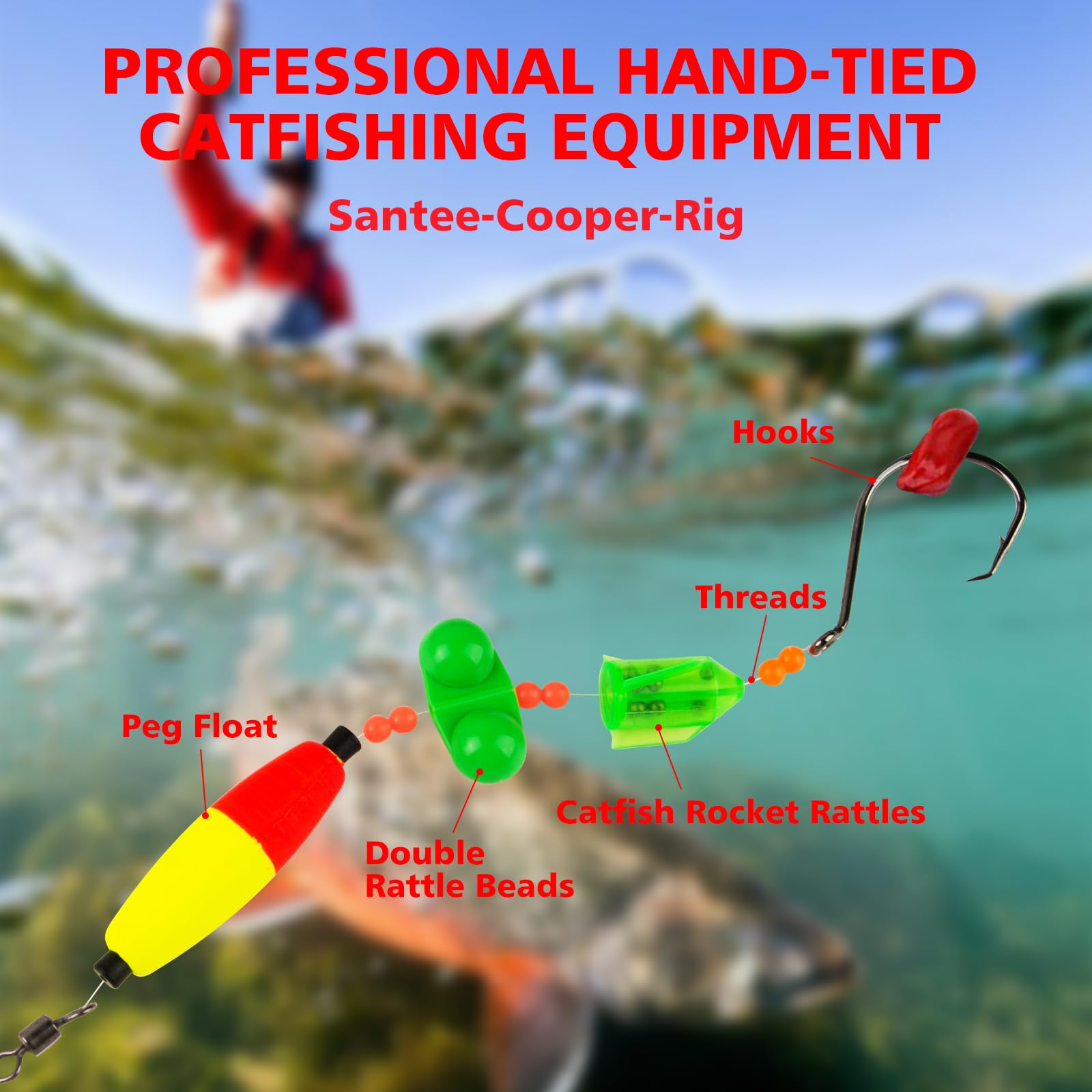 108pcs Catfish Rig DIY Making Kit Bank Fishing Catfishing Tackle Catfish Santee Rig with Rattler Beads Peg Floats Swivels Circle Hooks Slides Stopper Pompano Catfishing Tool Equipment