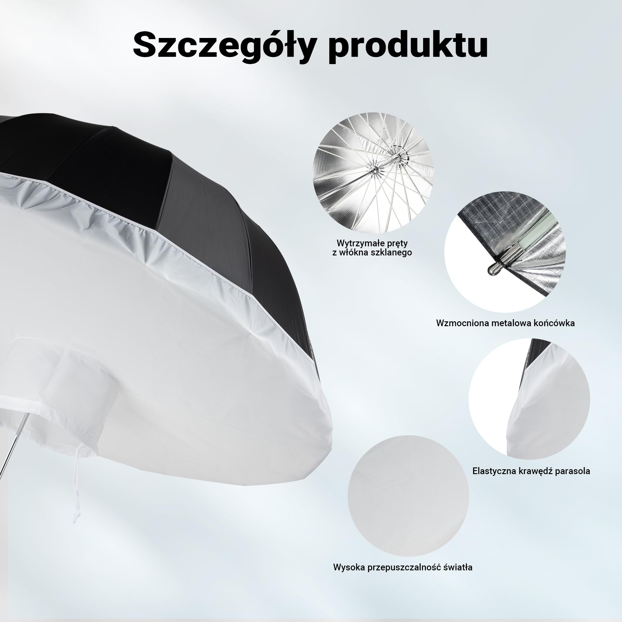 Walimex pro Parasolka paraboliczna refleksyjna czarna/srebrna Ø 165 cm + dyfuzor – zestaw modyfikatorów światła do fotografii i filmu
