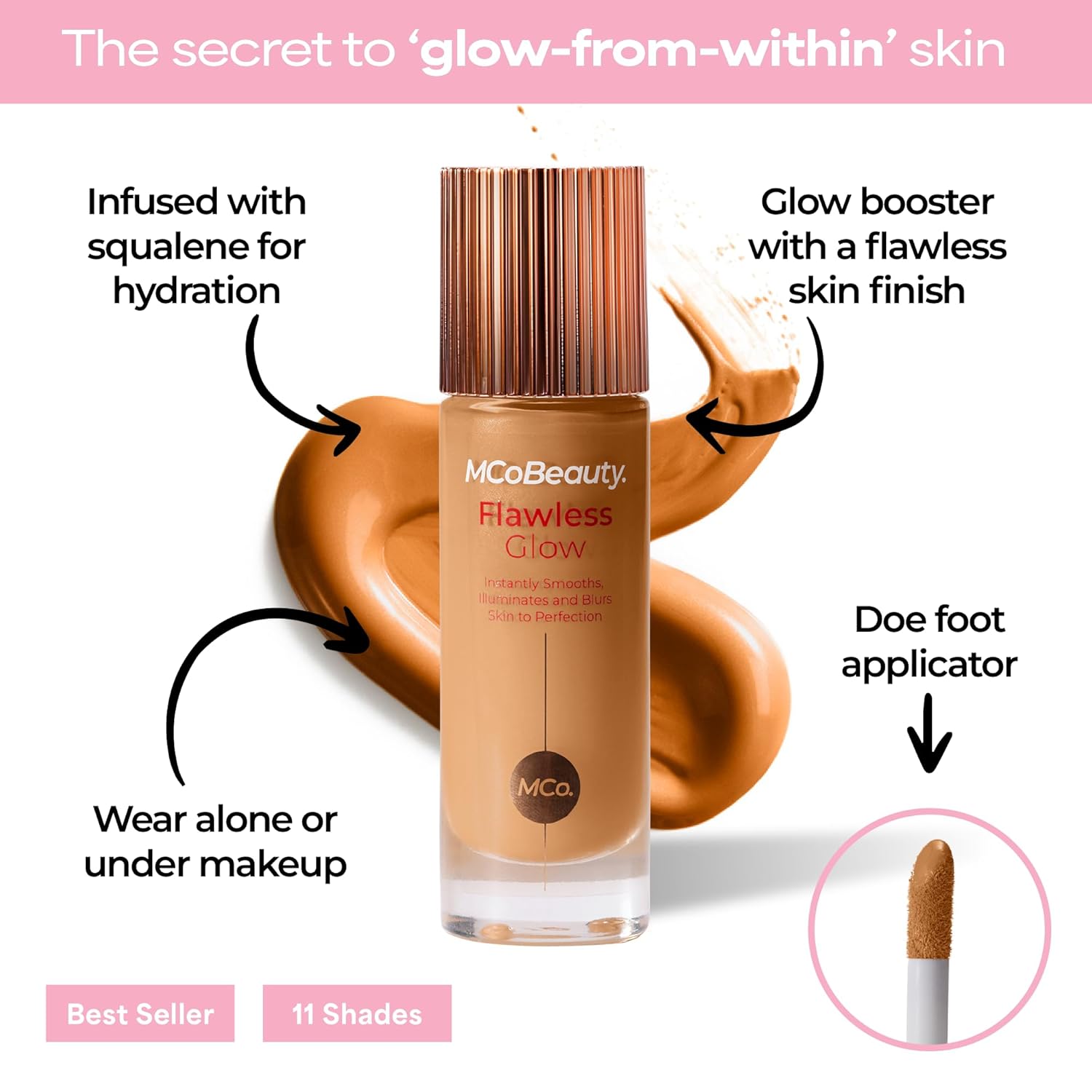 MCoBeauty Flawless Glow Luminous Skin Filter - 5 Natural Medium - 4-in-1 Luminous Primer, Foundation Booster & Liquid Highlighter with Squalane - Radiant Glow Complexion Perfector Face Makeup - Image 3