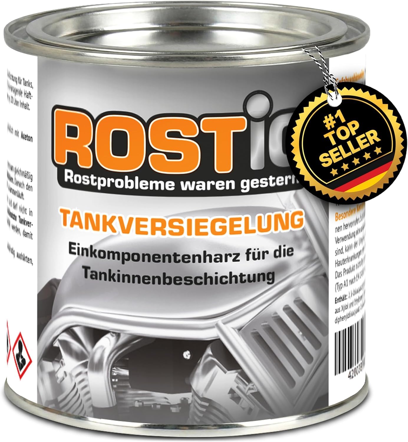 Rostio Tankontroester 5 l – concentraat voor het volledige ontroesten van metalen tanks – 1:10 verdunbaar – verwijdert roest 100% – voor tanks tot 50 l – poriëndiepe reiniging en voorbereiding voor