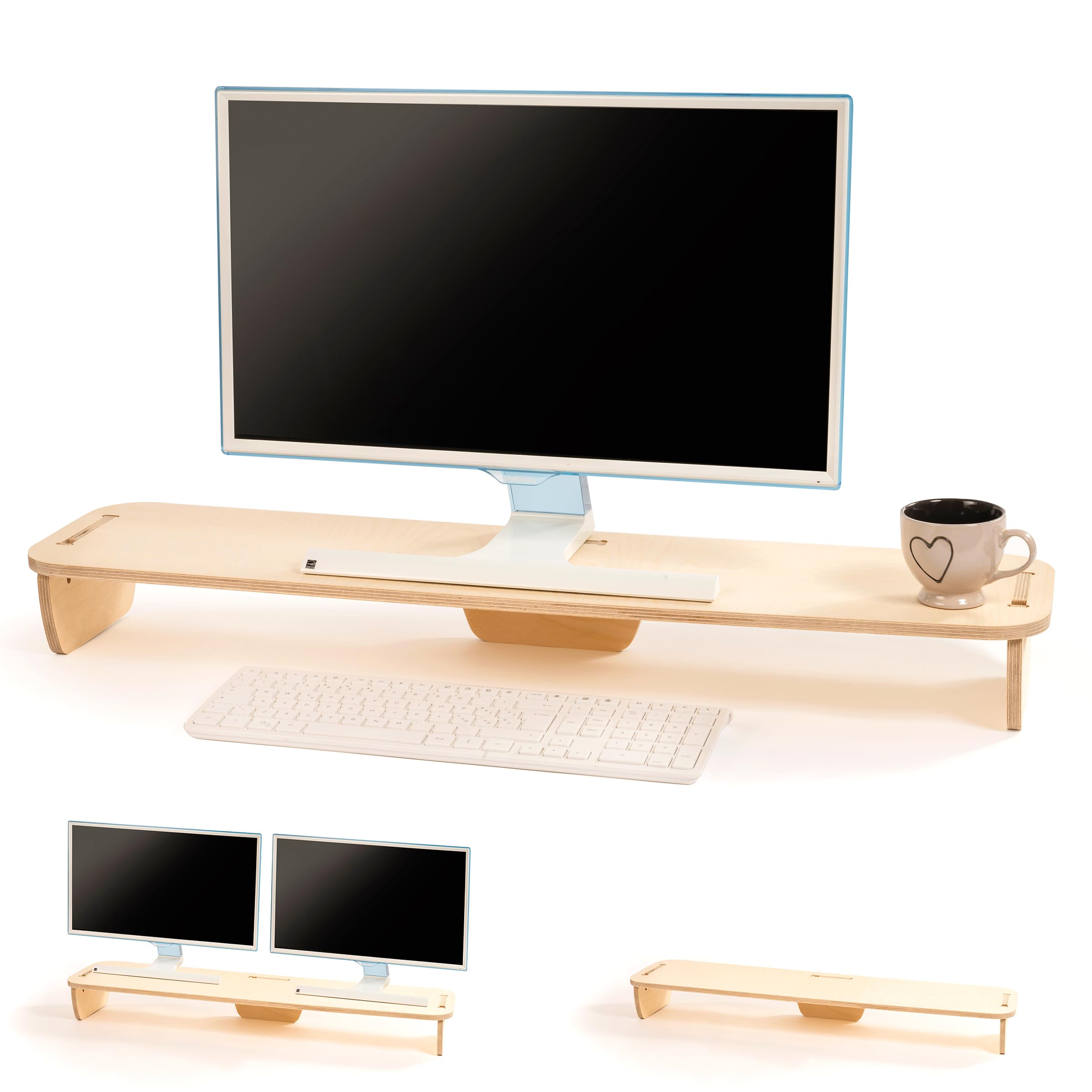 Supporto per Monitor Universale, Alzamonitor da Scrivania, Rialzo in Legno per Schermo PC Computer TV, Supporto per Doppio Schermo o Monitor, 90 x 20 cm.