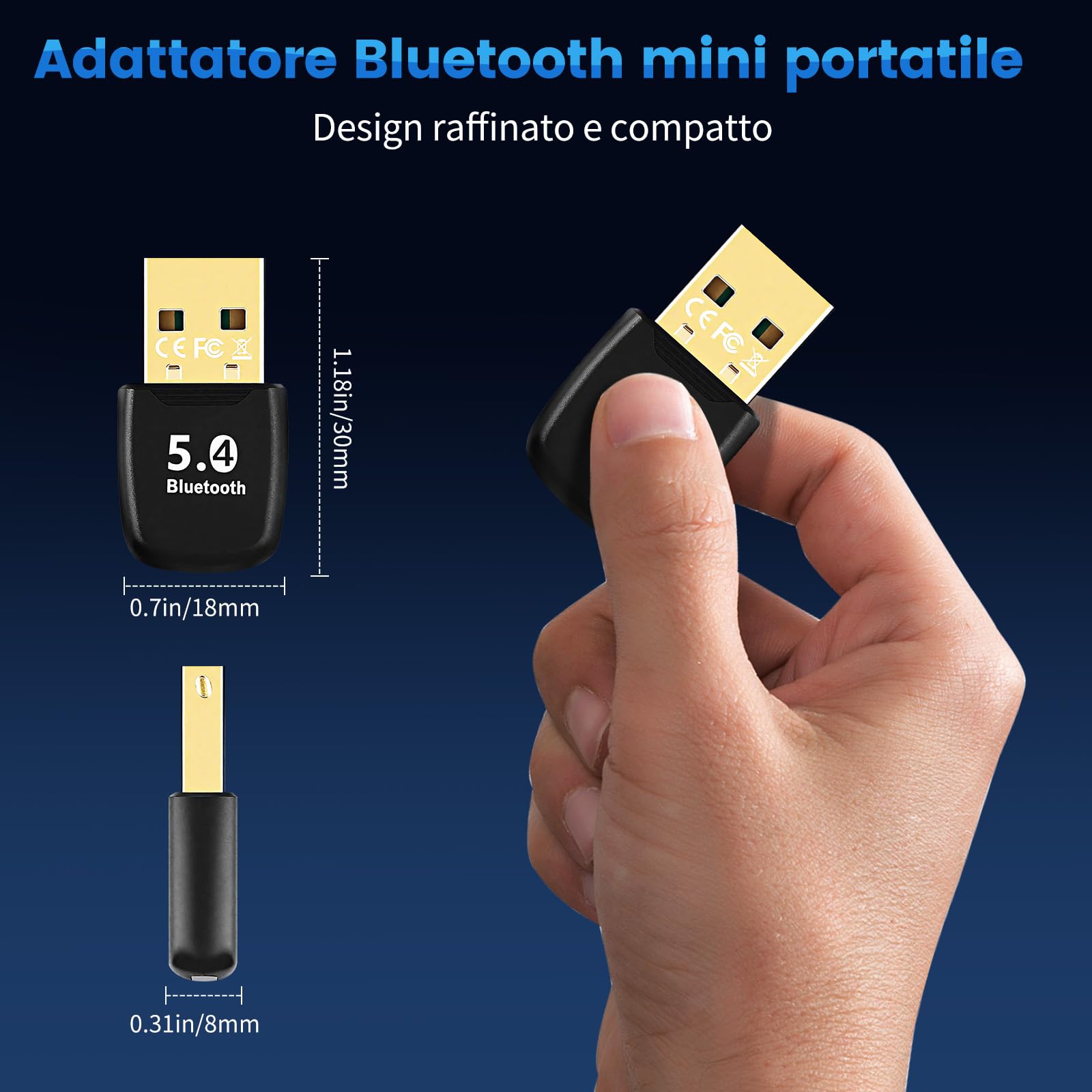 Adattatore Bluetooth 5.4 USB per PC, ricevitore Bluetooth Dongle a bassa latenza, Plug & Play, compatibile con Windows 7/8.1/10/11, computer desktop e laptop, mouse, tastiera, cuffie