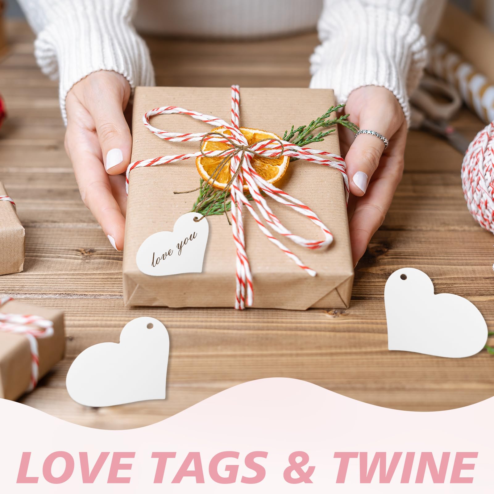 Etiquette Bapteme Étiquettes Cadeau En Papier Kraft Coeur Forme, 100 Pièces Étiquettes Pour La Saint-Valentin Mariage Anniversaire Décorations, Avec Ficelle De Jute (Blanc Coeur Carton