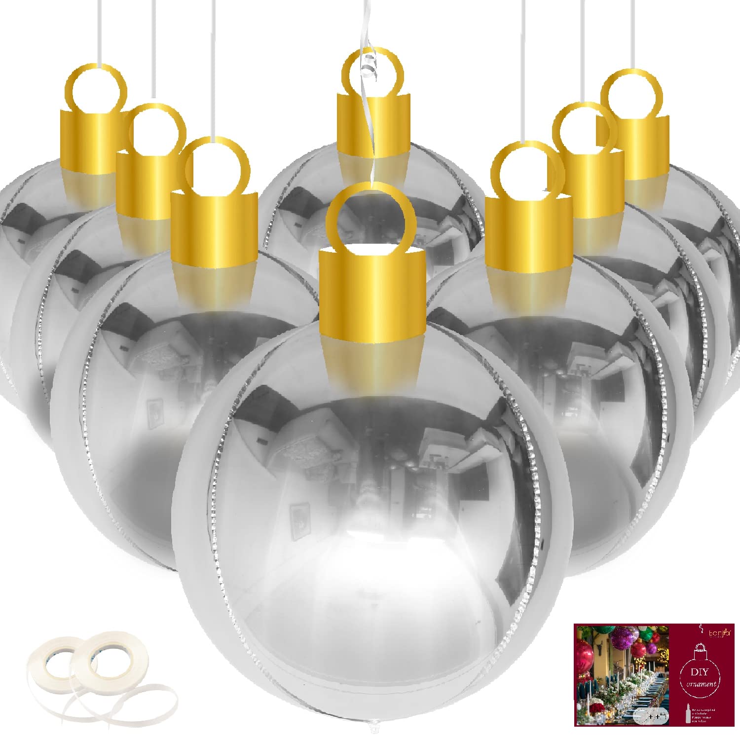 Eanjia22" Silver Orb Ornament Kit Foil Balloon 8pcs -Pack of 20 Oversize Hanging Ornaments for Christmas New Year Party Decor Inflatable Ball for Window Display (Silver)