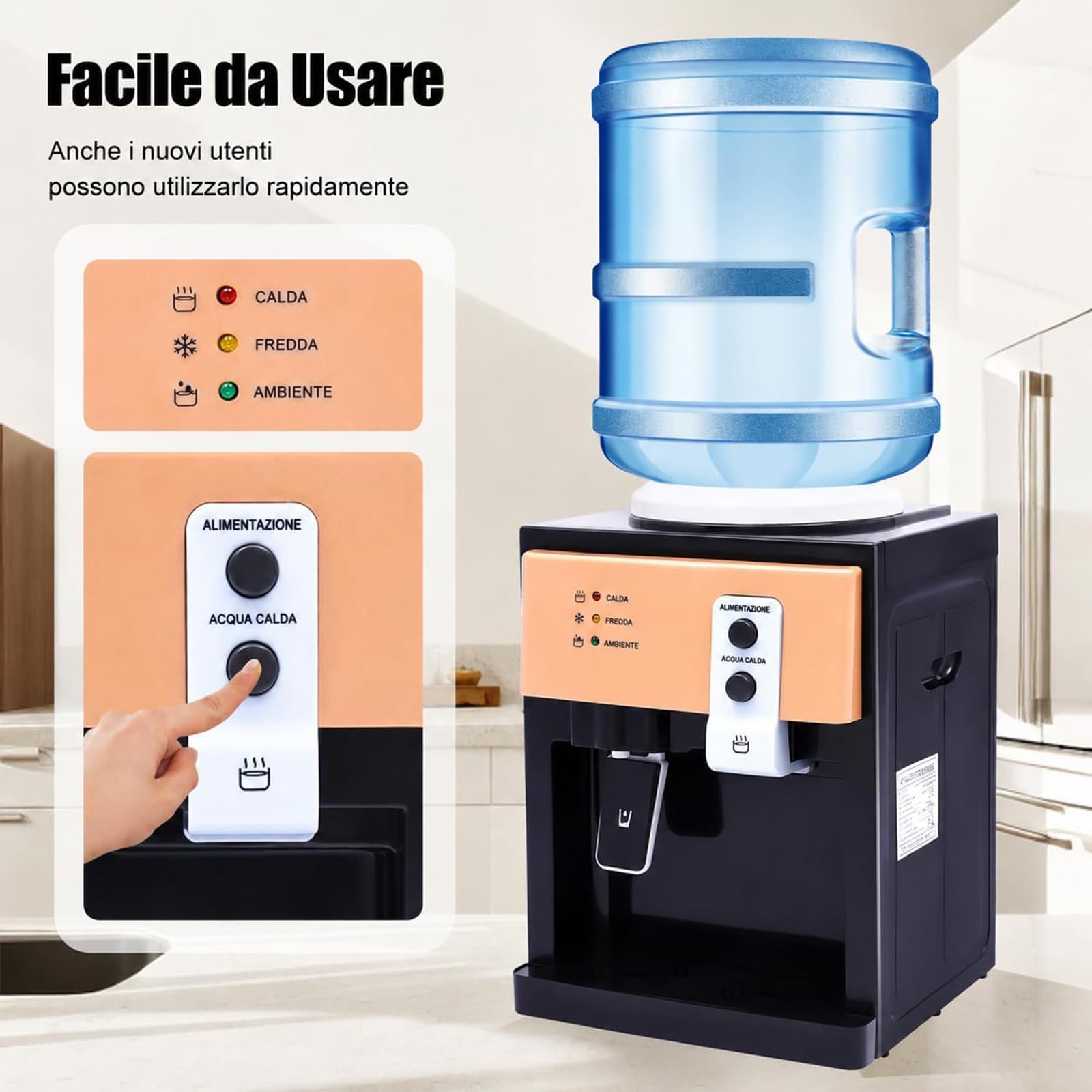 Raffreddatore Acqua Elettrico da Banco con Caricamento dall'Alto, distributore d'Acqua con 3 uscite, distributore d'Acqua per casa, Ufficio, Cucina,005,LCE Warm Hot