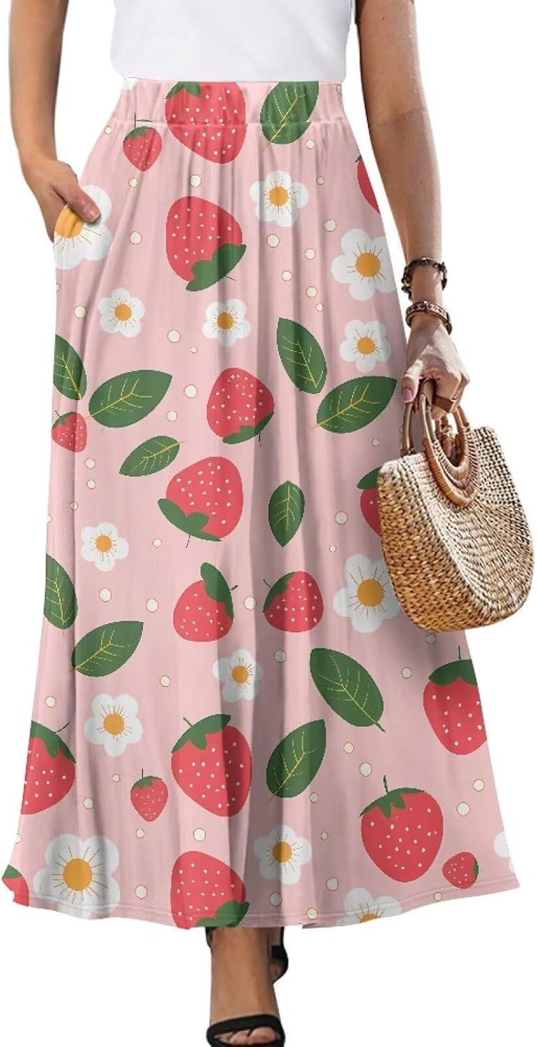 Maxi Skirts for Women with Pockets Pleated Elastic High Waist Flowy A-Line Midi Long Skirts Casual Work Long Skirt S-XXL - Image 2