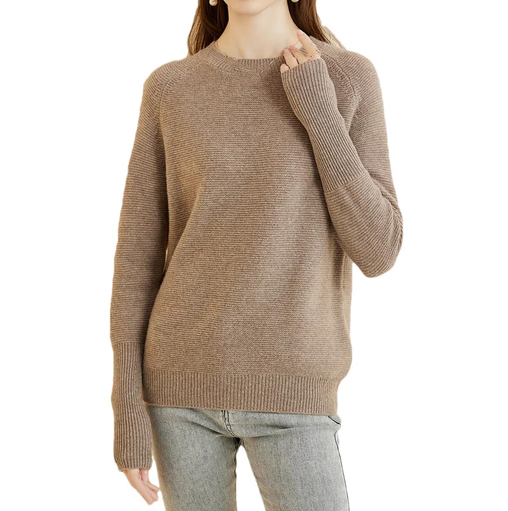 Maglione da donna in lana con scollo rotondo, per autunno e inverno, caldo, morbido, casual, lavorato a maglia