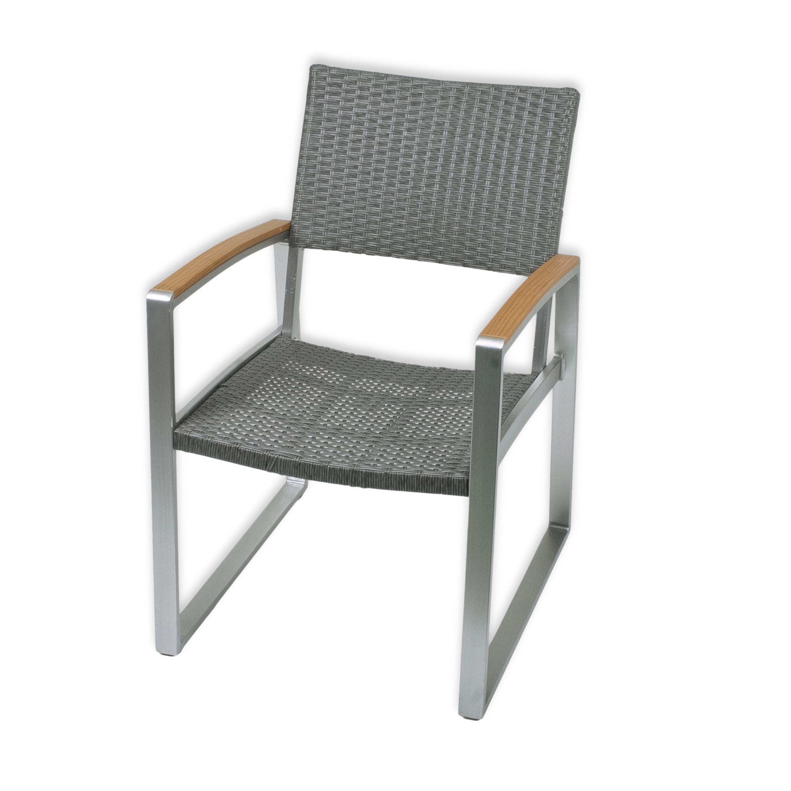 Schauer AVERNA Tischgruppe 7-tlg. – Gartenmöbel Set mit Tisch 160cm Granitoptik & 6 Freischwinger Stühle Kunststoffgeflecht | Aluminium pulverbeschichtet grau | Armlehnen Nonwood Teak-Optik | Terrasse