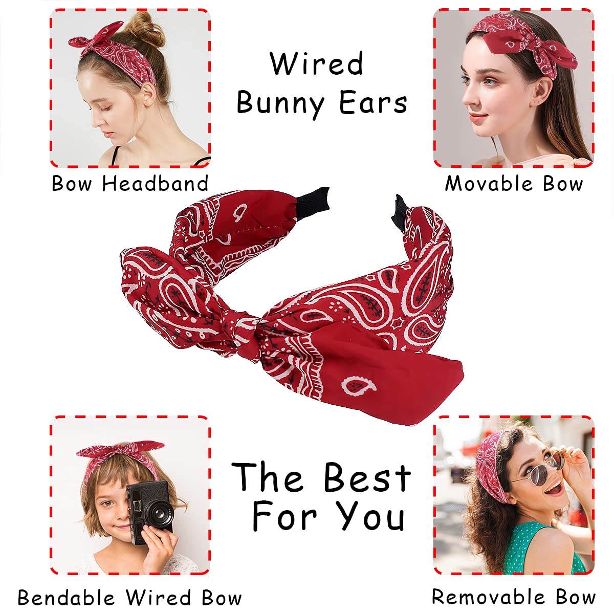 Fasce per capelli con fiocco annodato per donne Paisley carino con orecchie di coniglio fiocchi per capelli da donna fascia con nodo superiore turbante fasce per capelli per donne ragazze 6 pezzi
