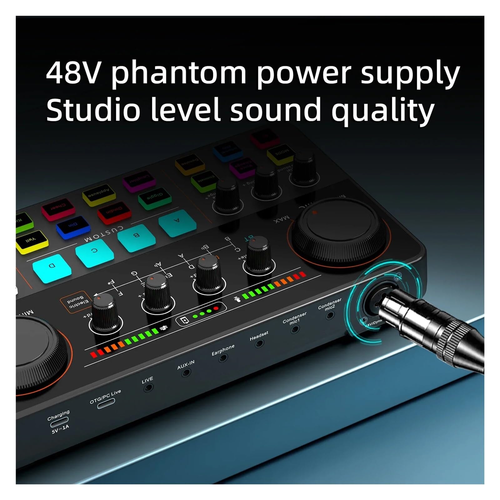 Kontroler DJ-ski, Profesjonalna karta dźwiękowa Live Sound Card 12 elektronicznych tonów, zasilacz 48 V, mikser do nagrywania strumieniowego na żywo