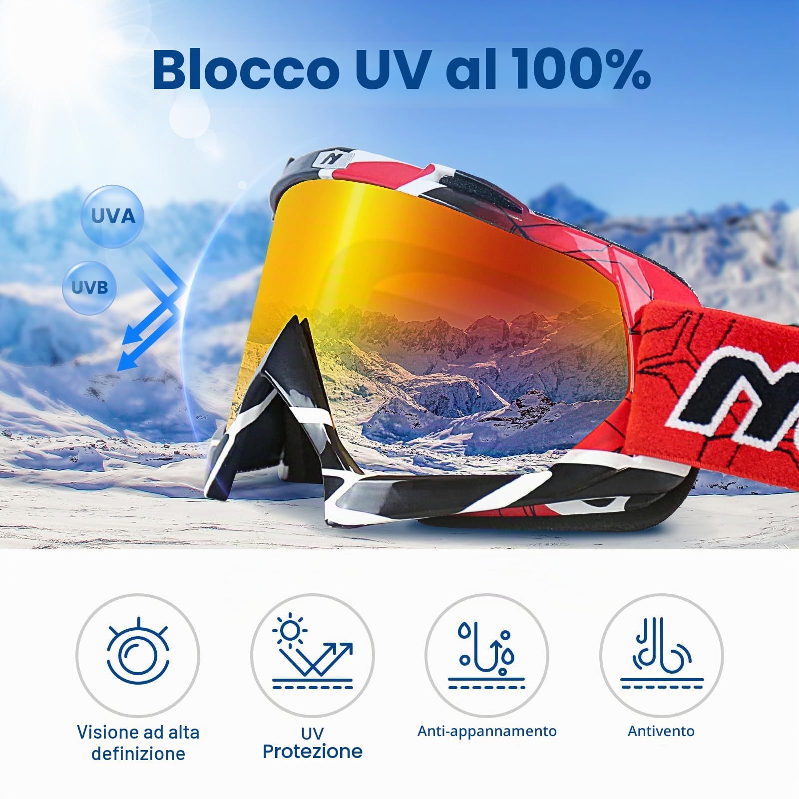 Occhiali da Motocross, Occhiali da Sci Uomo Donna, Anti Uv/vento/polvere/Graffio, Maschera Cross per Attività All'Aperto, Motociclismo, Sci