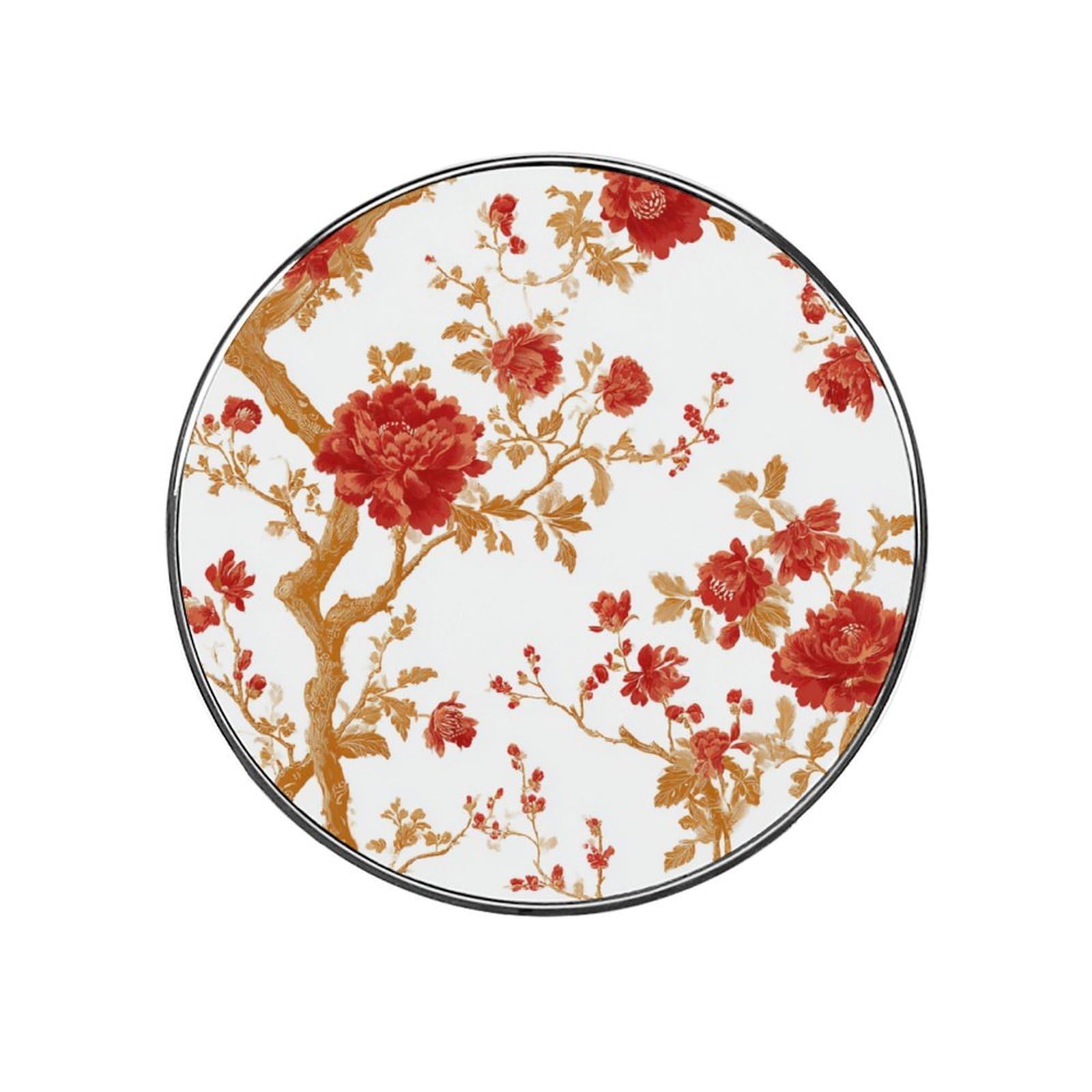 Red And Gold Chinoiserie Toile Vintage Floral Fridge Magnets DIY Art Round Magnetic Refrigerator Sticker for Home Kitchen Car Garage Decor