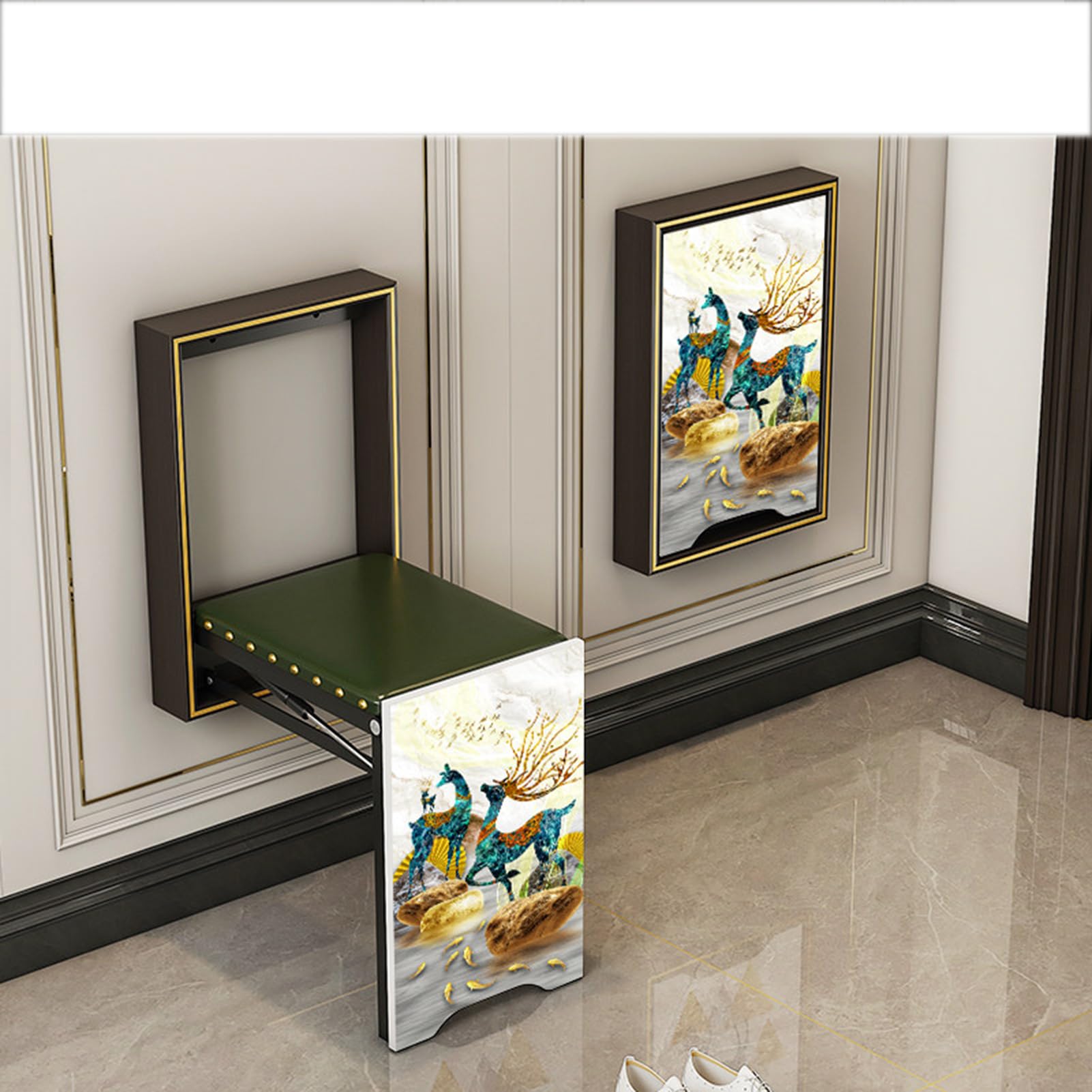 SLDAGe Wall-Mount Foldable Shoe Bench, Entryway Shoe Changing Stool, Space-Saving Seat Capacity Perfect for Entryways, Hallways, Bedrooms,Black 2