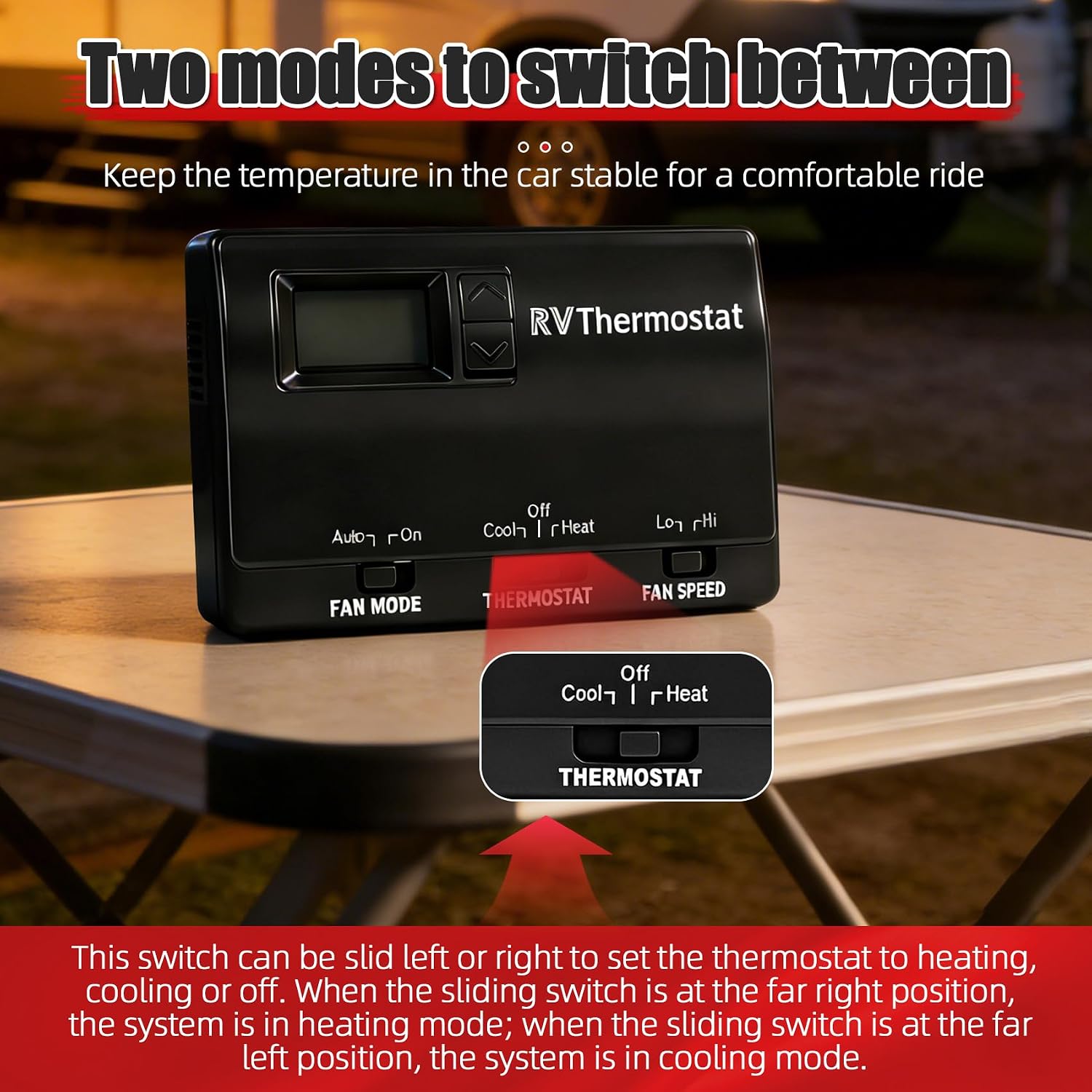 8330D3351 RV Digital Thermostat, Wall-Mounted Heating & Cooling Thermostat for Camper, Travel Trailer and RV,Black