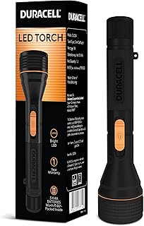 Duracell LED Torch Light, Super Bright, 12000 LUX, Ultra-Light and Easy to Carry Design, Large Reflector, for Everyday Use, 3AA Batteries Free, Black