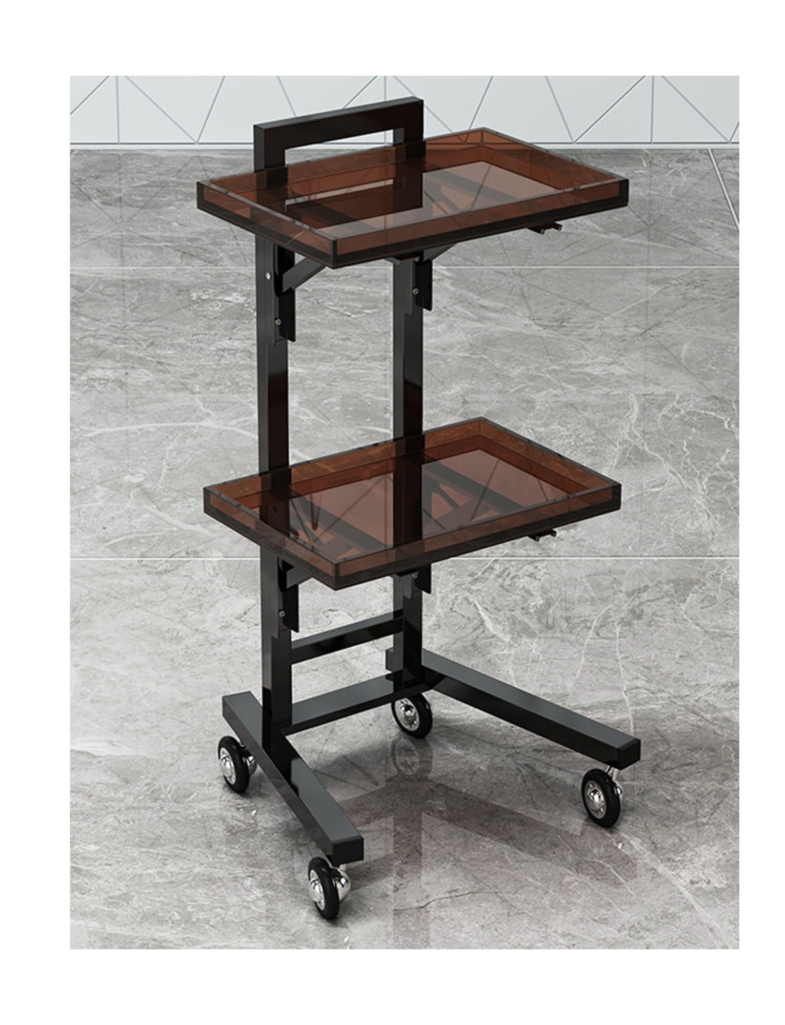 Chariot pliable à 2 niveaux pour coiffure et tatouage sur roulettes