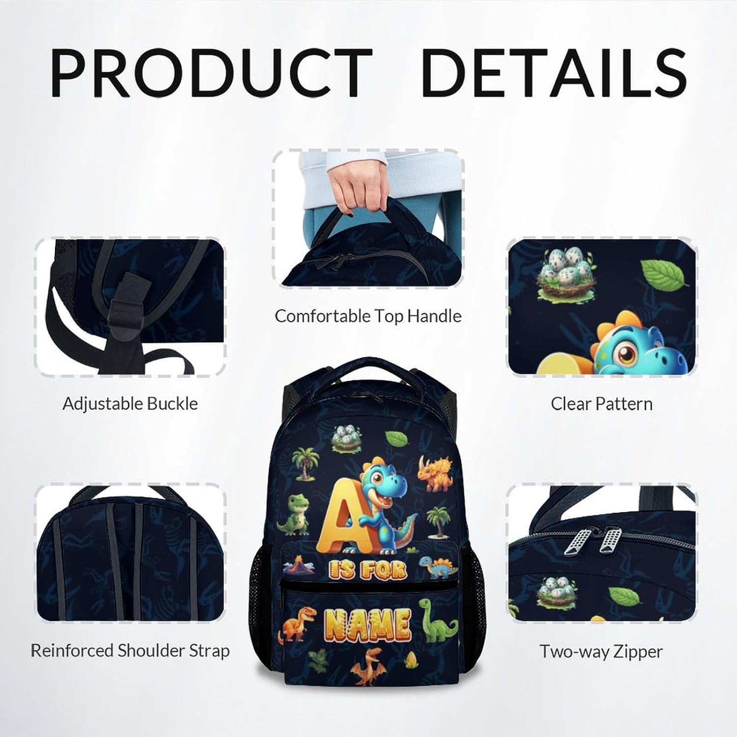 Customized Backpack for Boys - Dinosaur Backpacks for Kids, 17 Inch Durable Toddler School Bookbag with Adjustable Straps - Image 4