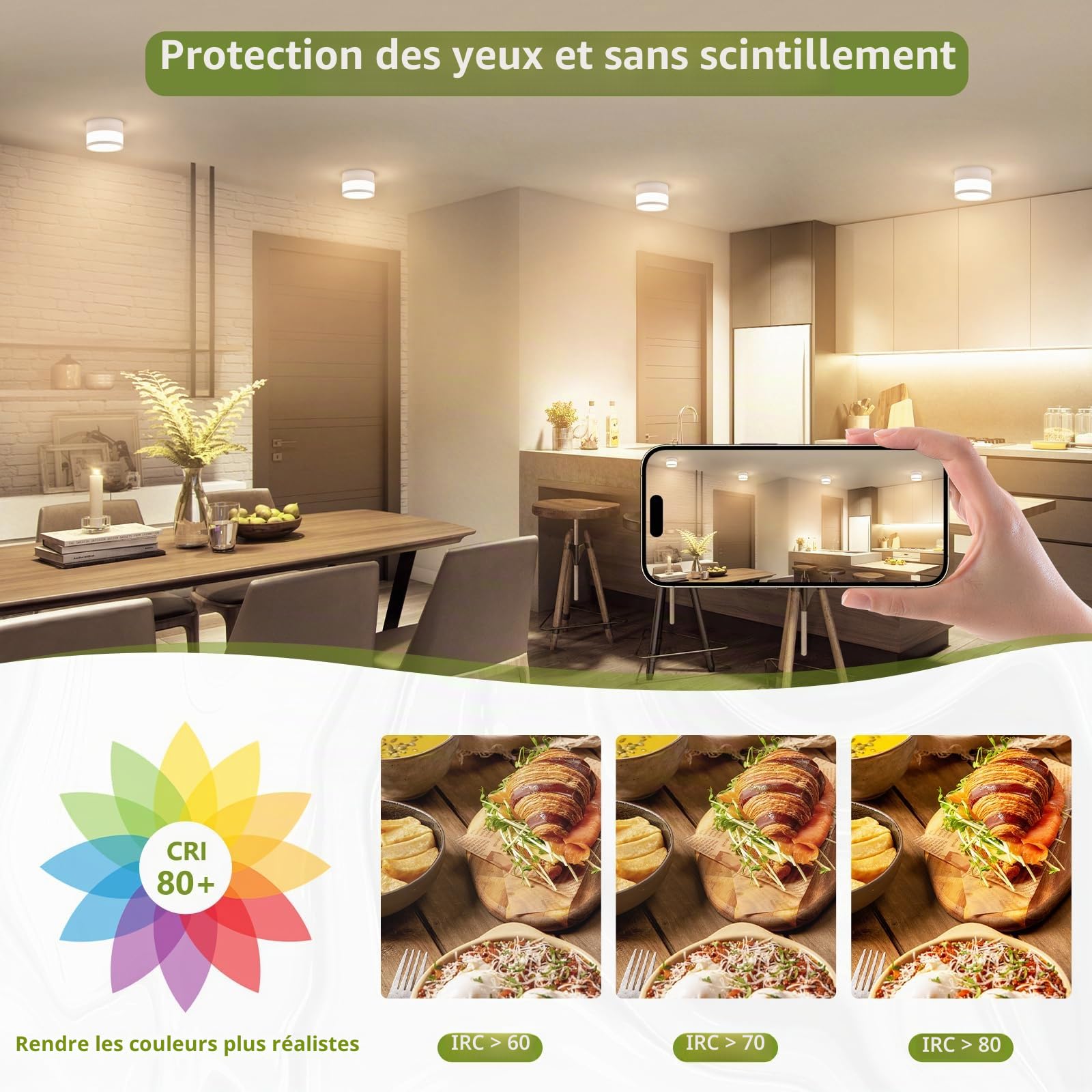 GeyouLux Spot LED Saillie IP65 4000K Spot Plafonnier Ø109*70mm 2PCS Blanc | 12W 1320LM Projecteur Saillie Luminaire Plafonnier Ronde Blanche Neutre pour Salle de Bain Couloir Salon