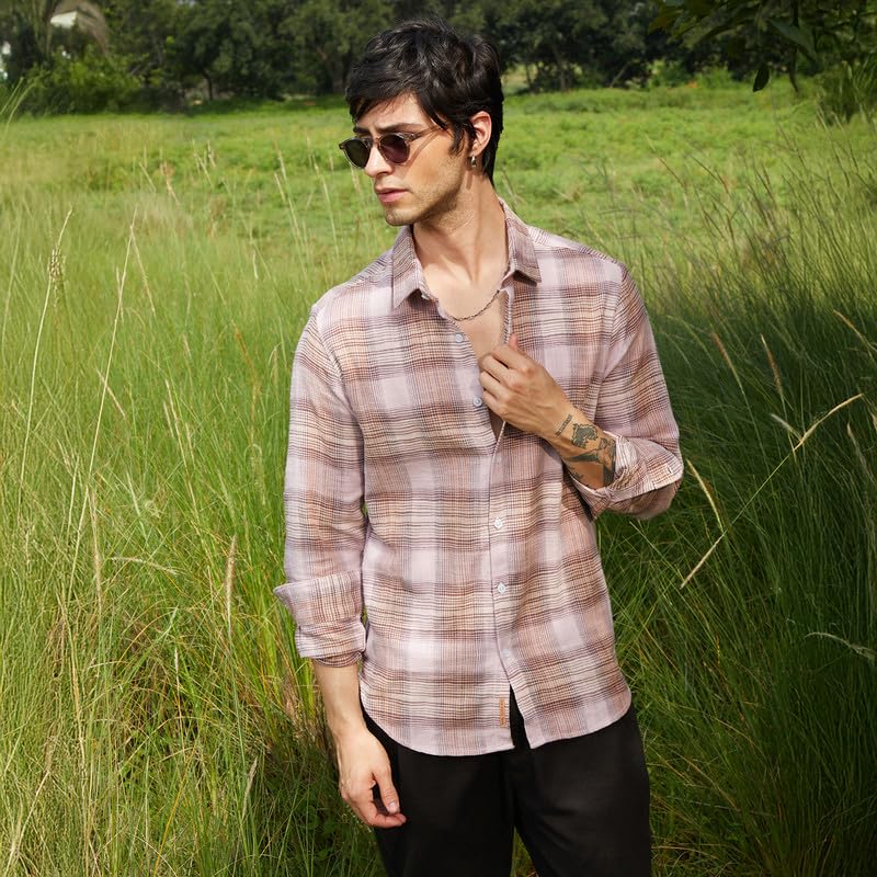 Image of CAHOOT Men's Bisque Shirt Casual Wear | Spread Collar | Long Sleeve | Button Closure | Shirt Crafted with Comfort Fit for Everyday Wear