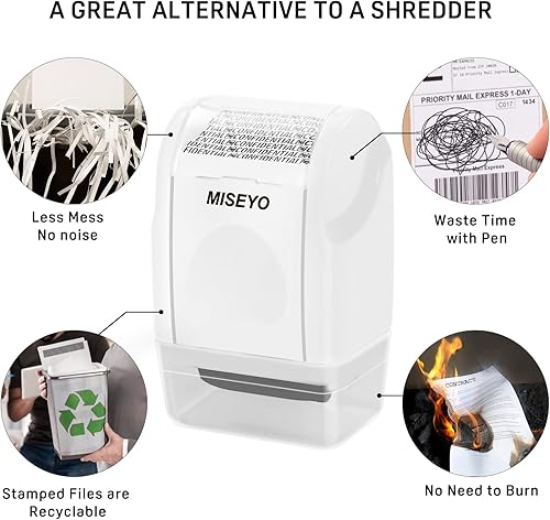 Miniatura 5 de Miseyo Mini sello de rodillo de protección contra robo de identidad con 3 unidades de tinta de repuesto, sello de rodillo confidencial antirrobo