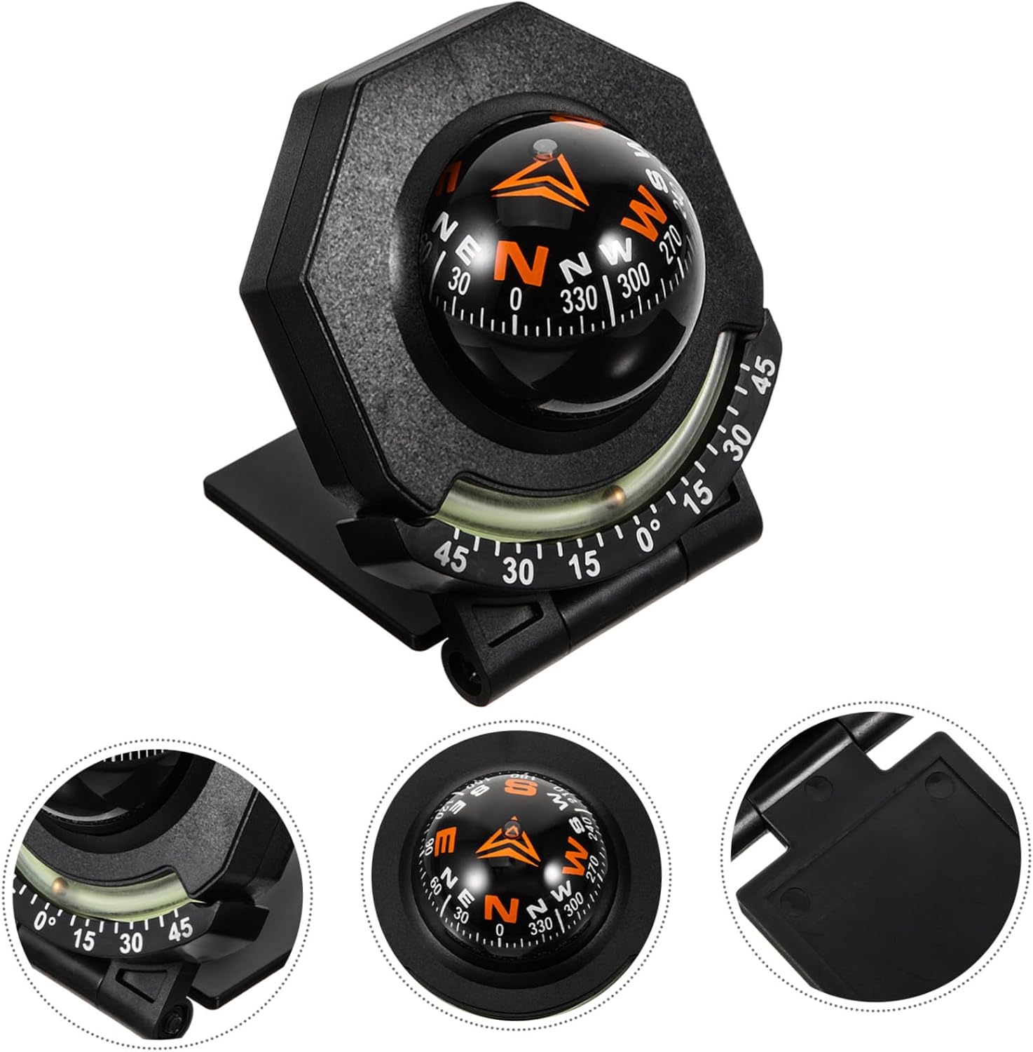 Toddmomy Luminous Ball Shaped Car Compass with Adhesive Dash Mount Adjustable Foldable Automotive Directional Navigator for Vehicle Dashboard Calibration Sphere for Safe Driving and