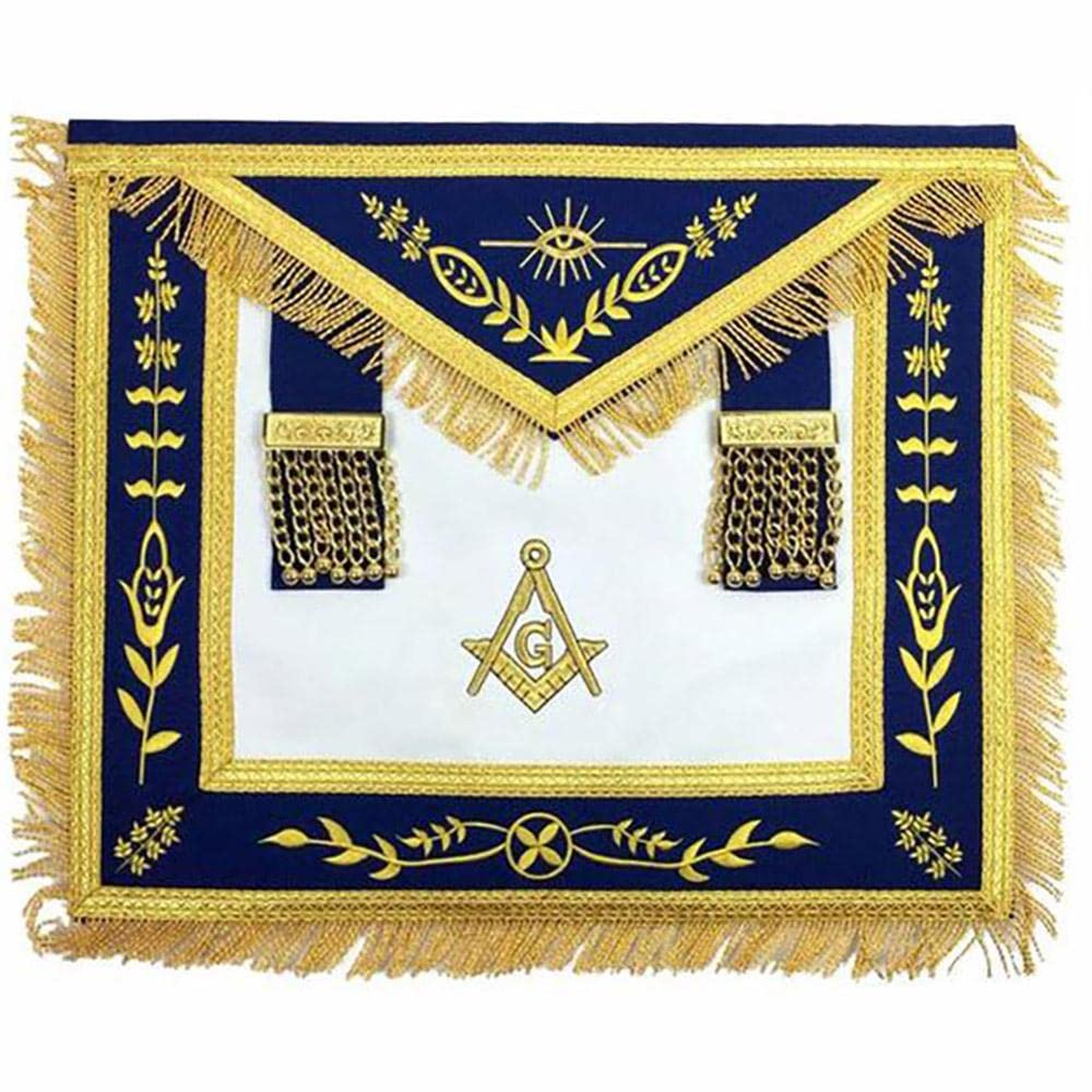 Bricks Masons Masonic Blue Lodge G Master Mason Gold Machine Embroidery Apron (Synthetic,Machine Embroidery)