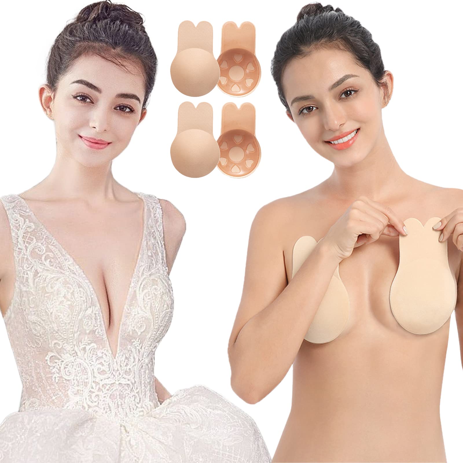 GTETKDE2 Pairs Adhesive Bra Invisible Sticky Bras for Women, Strapless Backless Reusable Push Up Breast Lift Nipple Covers Pasties
