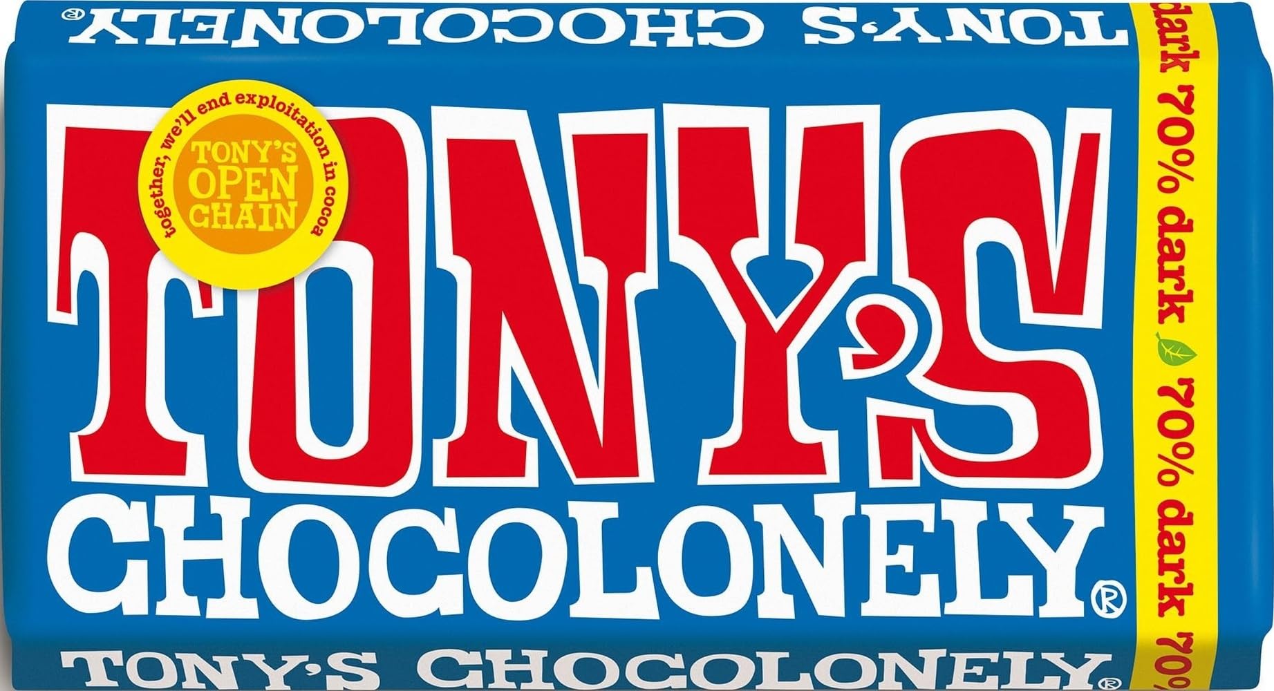 Tony's Chocolonely Dark Chocolate Bar - 180g, 70% Belgian Fairtrade Chocolate, Gift, Vegan