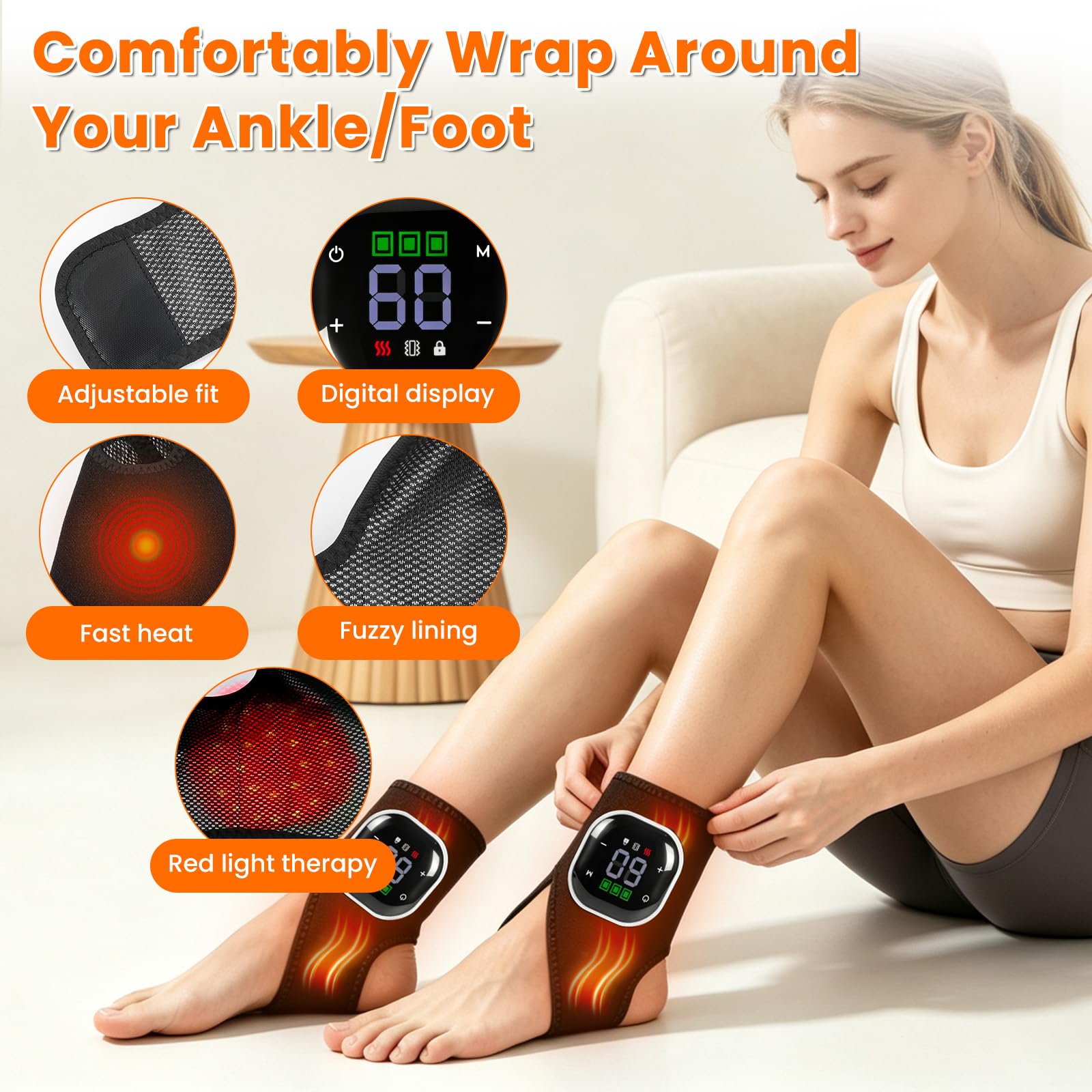 3-in-1 Fußmassagegerät Elektrische Kabellos mit 4 Kompression, 3 Heizstufen