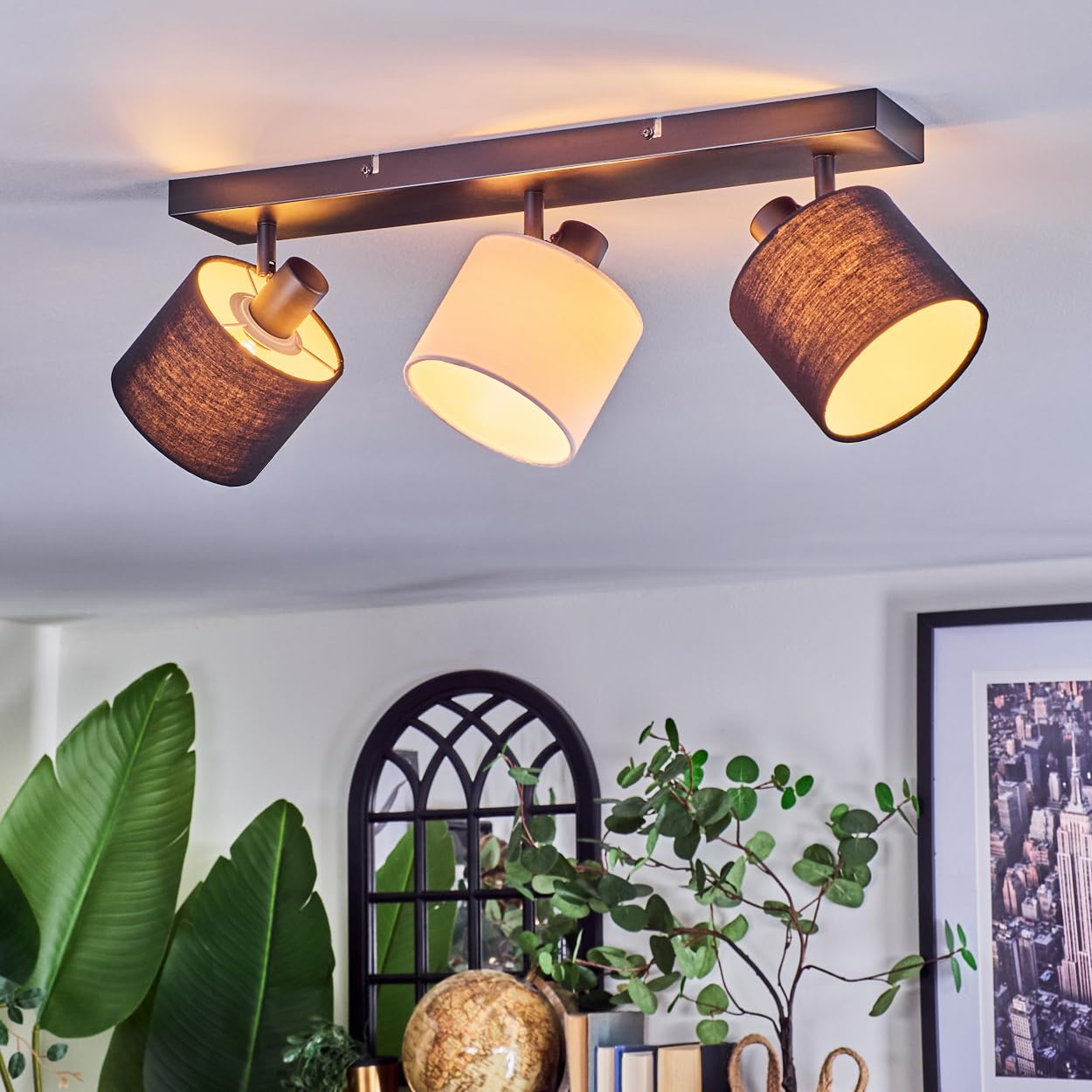 HOFSTEIN Lampa sufitowa Bassagoda, lampa sufitowa z metalu/materiału w kolorze czarnym/białym, regulowana lampa o nowoczesnym wzornictwie (abażury Ø 12 cm), 3 x E14, do jadalni, salonu, sypialni