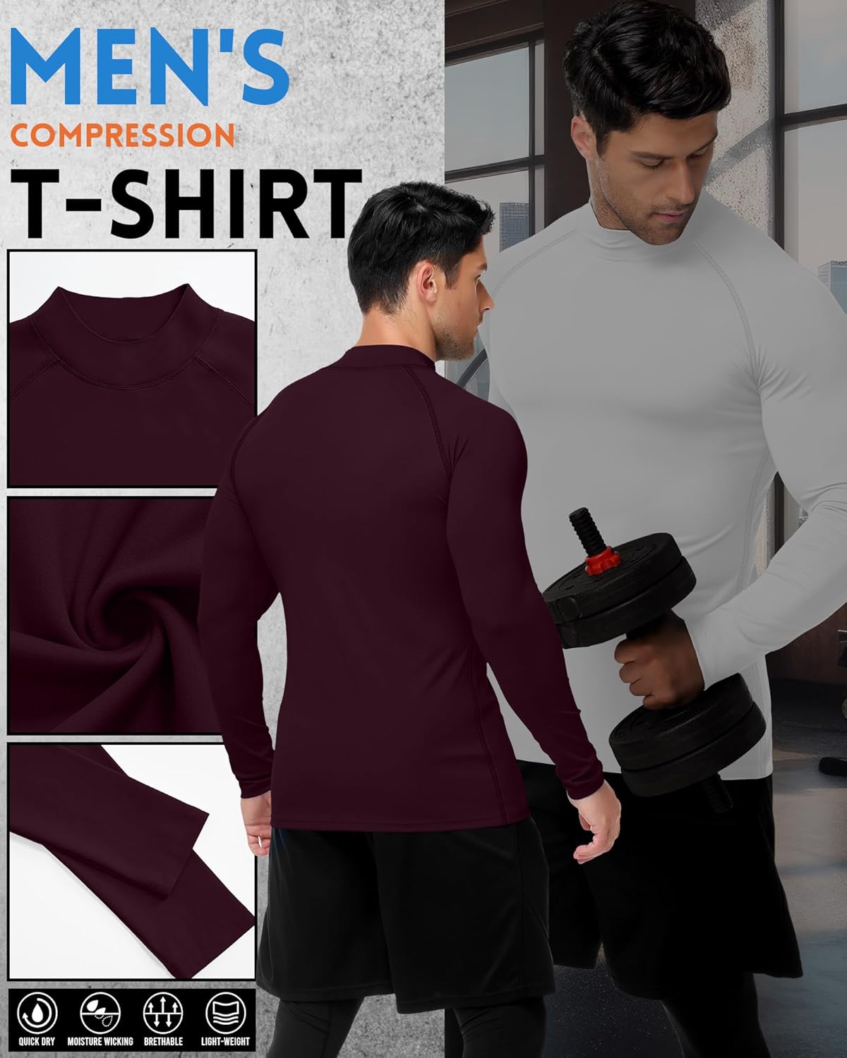 3 Pack Men's Mock Turtleneck Compression Shirts Long Sleeve Athletic Undershirt Running Workout Tops Base Layer - Image 4