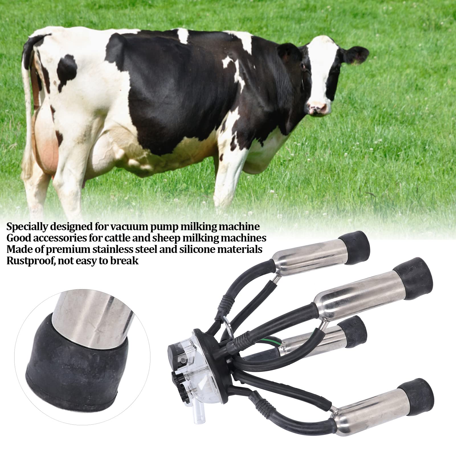 FLEXMAN Milking Cluster, Silicone Stainless Steel Cow Milking Cup Set for Vacuum Pump Milking Machine, Milk Machine Accessories for Cattle and Sheep