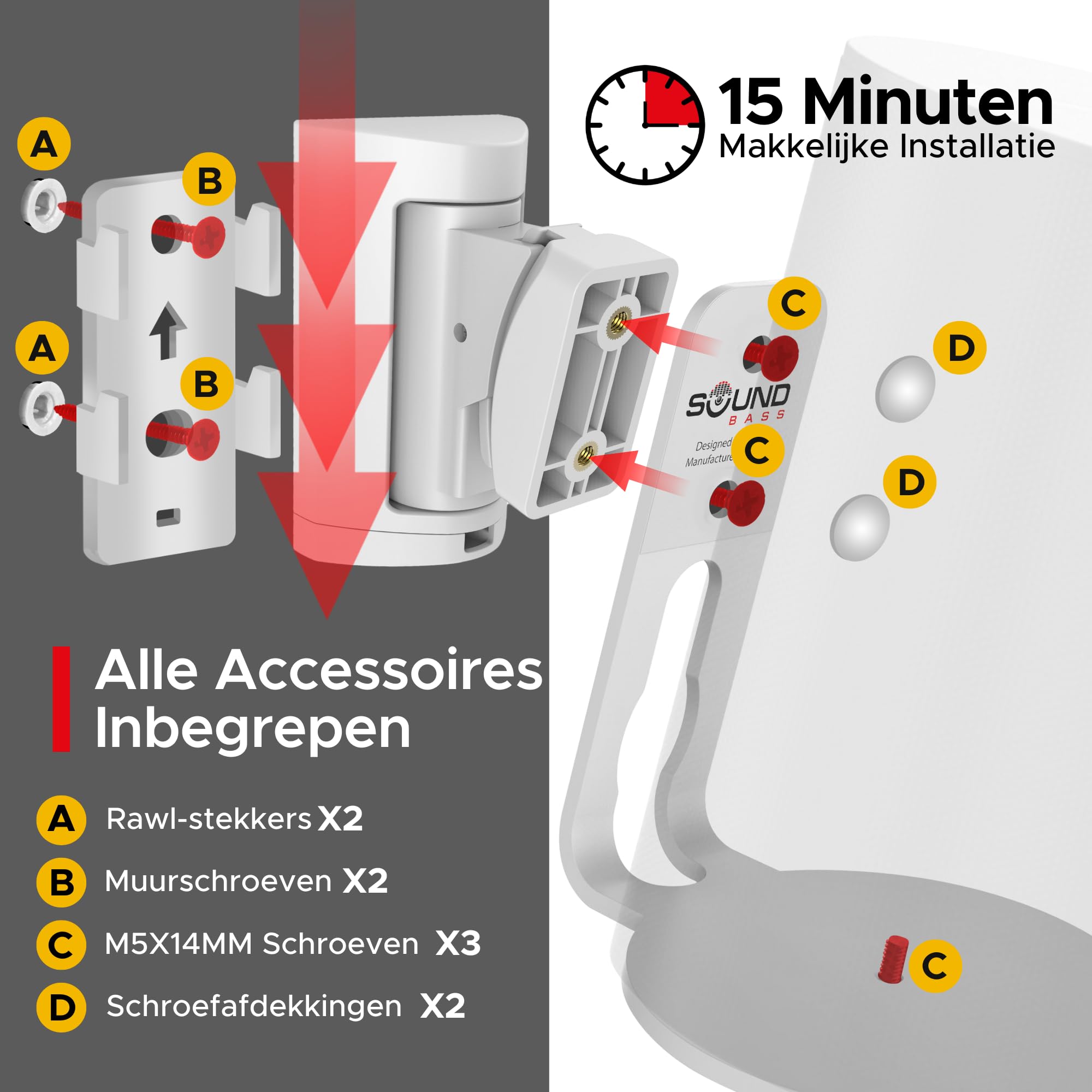 Sound Bass ERA 100 Muurbeugel, Kantel- en Draaibaar, Zwart, Enkel (1 stuk), Compatibel met Sonos ERA100 & ERA 100 SL, Eenvoudige Installatie, Inclusief Montagekit