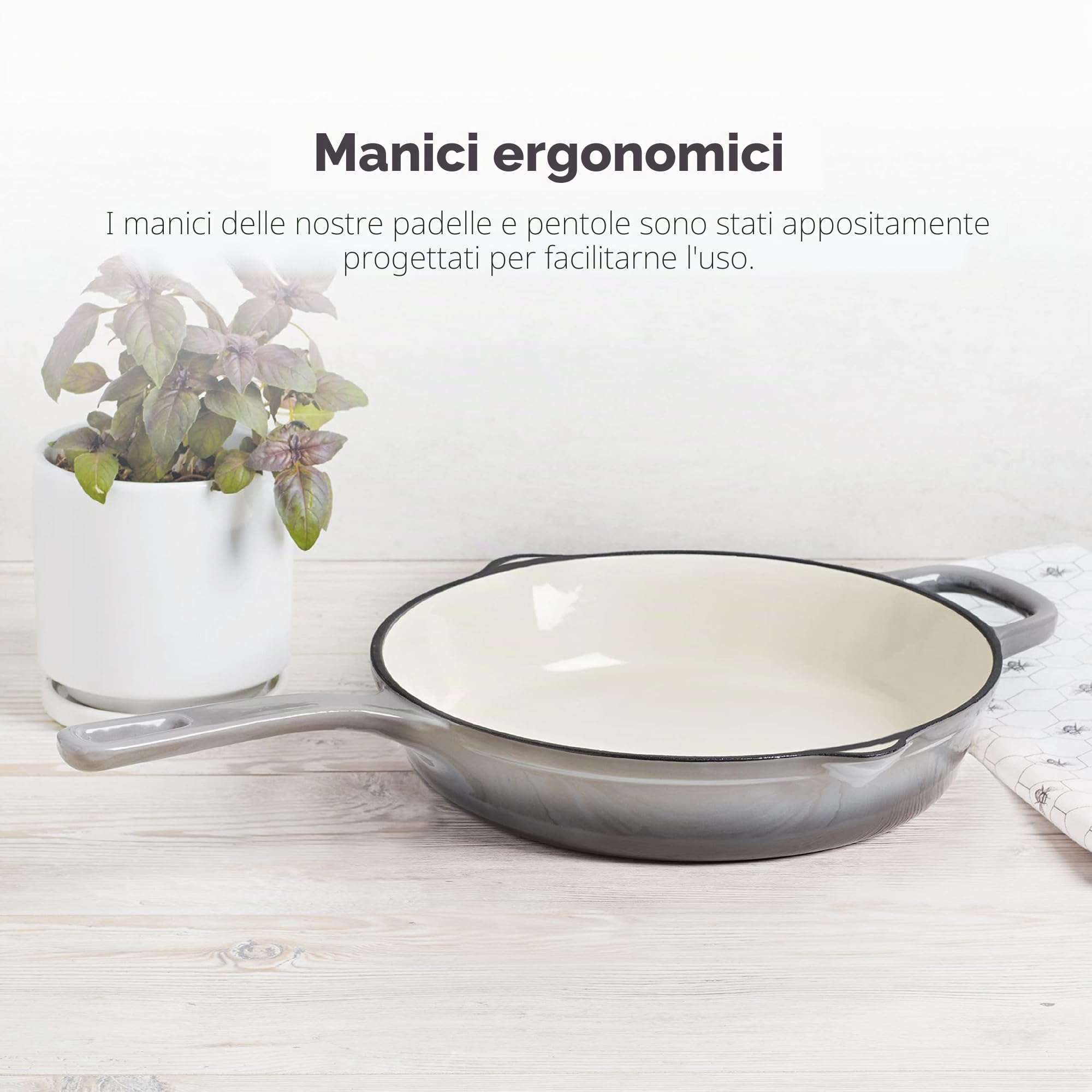 MasterPro Unique | Batteria di Cucina da 7 Pezzi | Set di Cucina con 3 Casseruole di 19, 27 e 30,5 cm con Coperchi e 1 Padella da 24,5 cm | Ghisa | Per Tutti i Piani Cottura