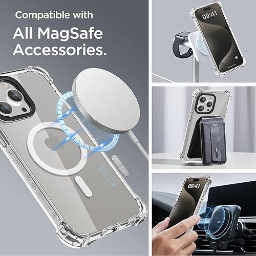 Miniatura 3 de AICase Funda transparente de rebote para iPhone 15 Pro Max de titanio, compatible con MagSafe, protección a prueba de golpes no amarilla grado