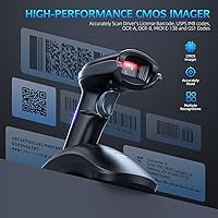 Vista 2 de TEEMI Escáner de código de barras Bluetooth 1D 2D con base de carga USB y receptor de datos, lector de código QR inalámbrico, escaneo