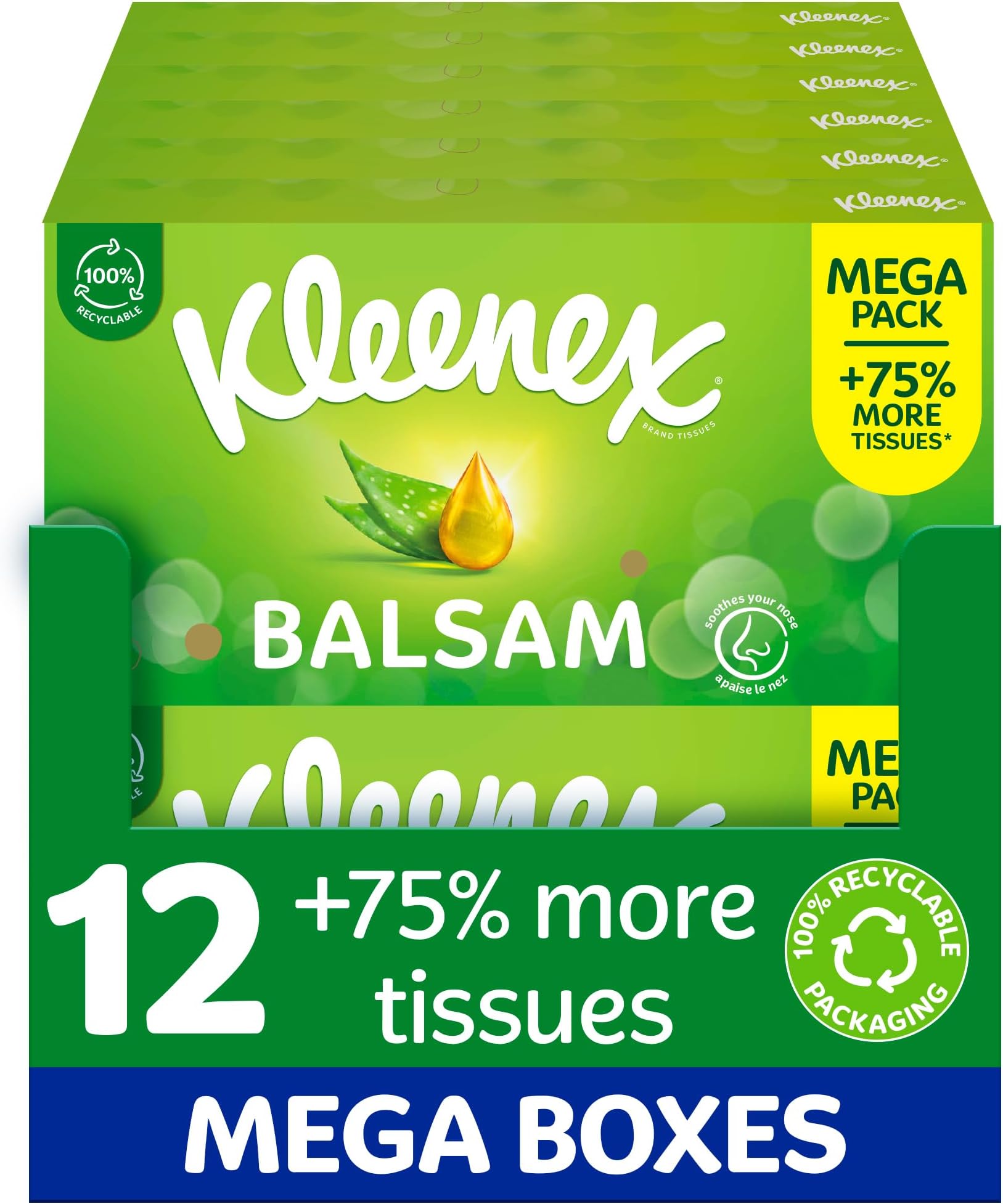 Balsam Tissues, Mega Pack - 1,344 Sheets (12 Boxes x 112 Sheets) - Balm Tissues Protect and Soothe Your Nose When You've Got a Cold - Balmcare® with Aloe Vera, Vitamin E and Calendula