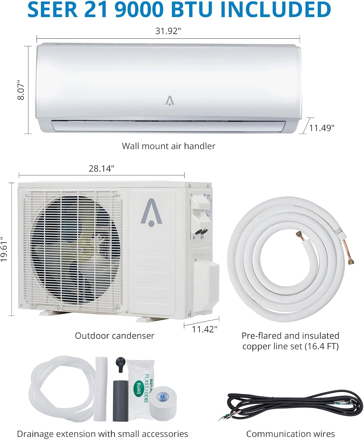 12000BTU Mini Split AC/Heating System, 19 SEER 230V Split AC Unit Cools Up to 750 Sq. Ft, Wifi Enabled Mini Split Heating and Cooling Compatible with Alexa, Installation Kit
