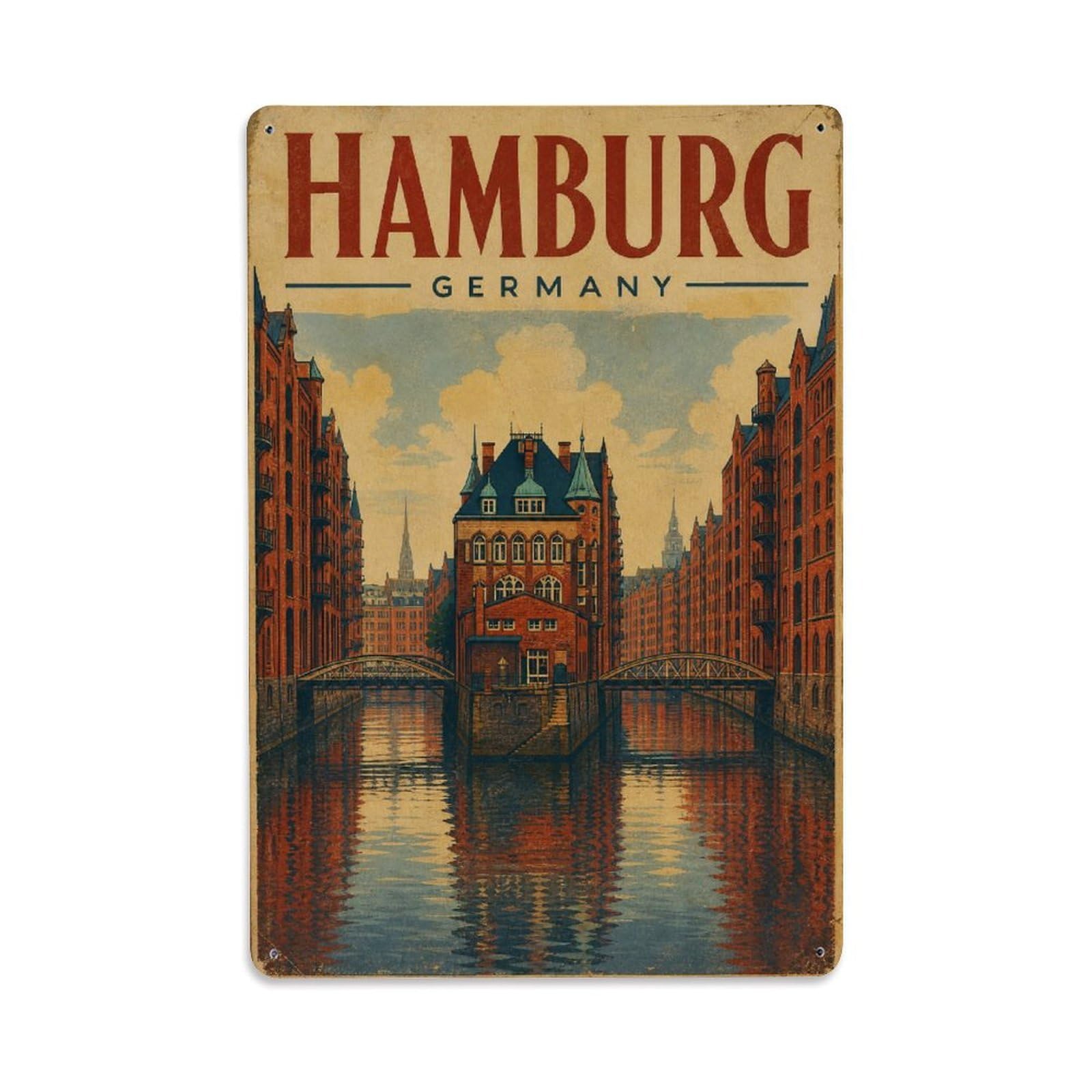 Retro Travel Germany Hamburg Metal Tin Sign Plaque Wall Decor for Cafe, Club Bar, Office, Garden Metal Poster 8x12Inch