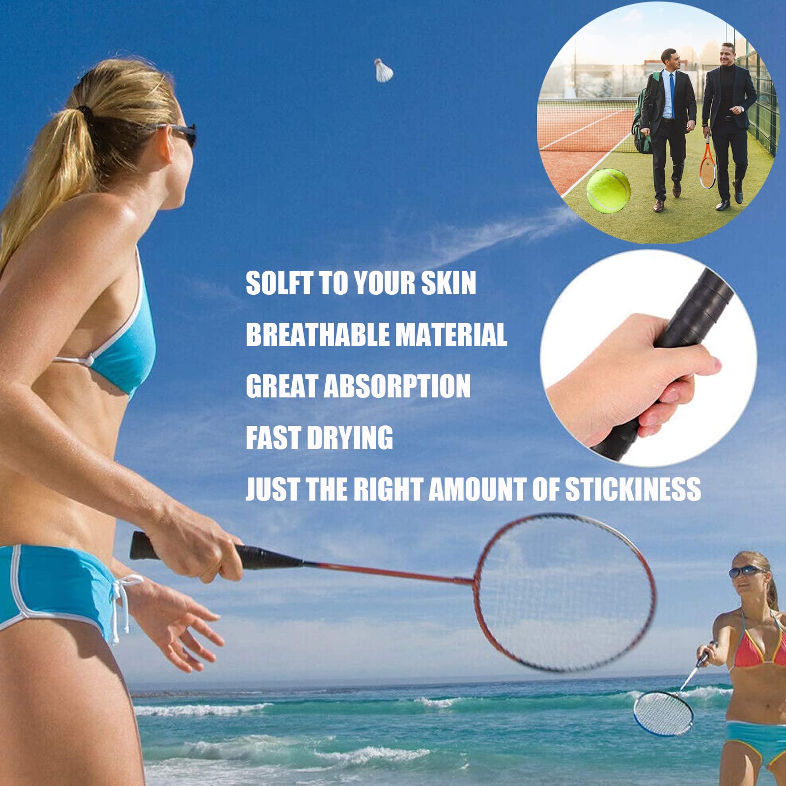 Nastro Presa Racchetta Tennis - Antiscivolo, Assorbente, Morbido, Confezione Da 8 Pezzi (120 Cm Cad.) - Foto 9