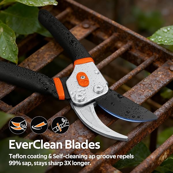 VOTREK® Bypass Garden Secateurs, 8.5" Professional Pruning Shears, Heavy Duty Hand Pruners Gardening Scissor for Fresh Branch Plant Flower Bonsai, 【SK5 Steel Blade】【Ergonomic Handle】【Built-in Spring】 - 3