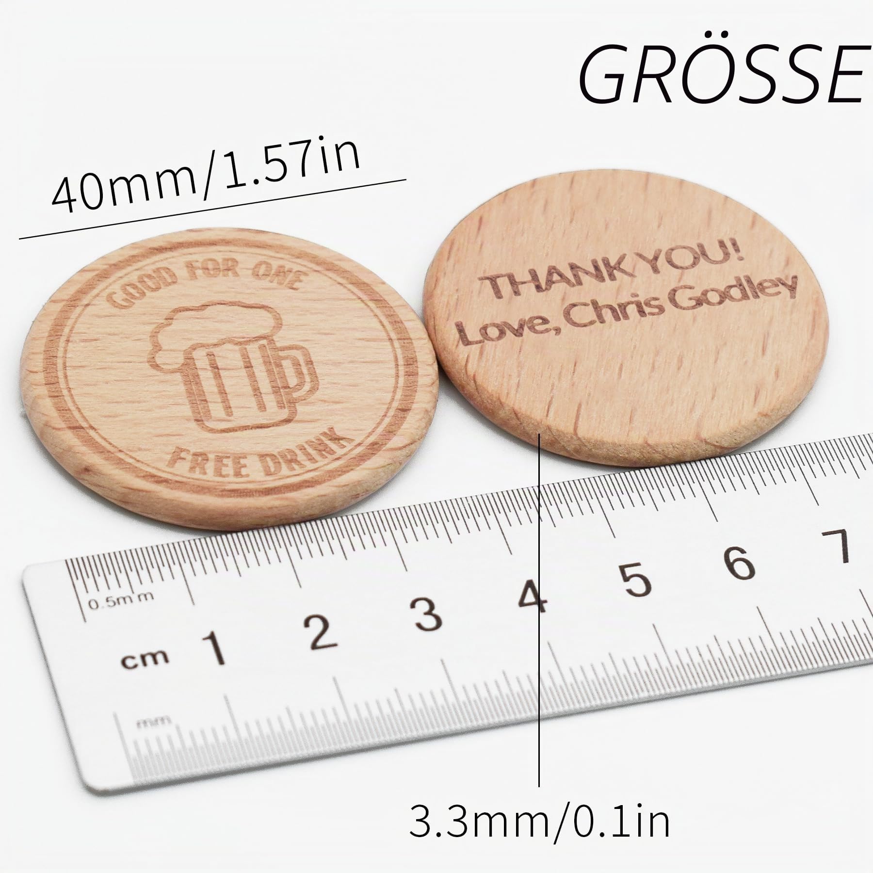 Runde Holzmünzen, 3,8 cm, für personalisierte Logo-Textbilder, Getränkemarken, Basteln, kleine Scheiben, Dekorationen, Etiketten, Lasergravur, 100 Stück