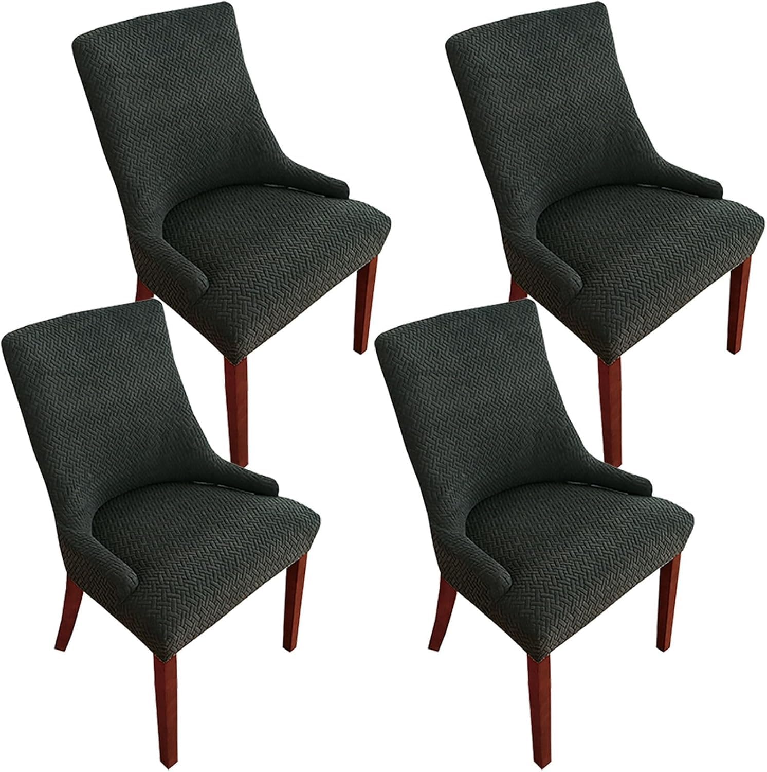 HACLEN Wingback Side Chair Slipcovers, Stretch Wingback Armchair Covers Reusable Kitchen Dining Chair Covers Washable Sloping Armchair Cover (black,Set of 4)