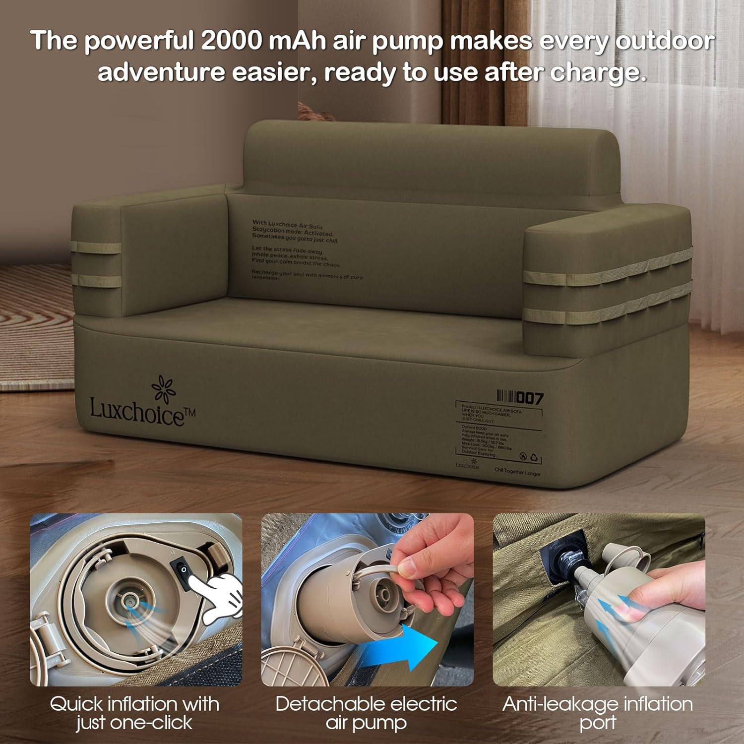 16" Queen Air Mattress + Loveseat Inflatable Sofa,Inflatable Mattress with Carry Bag Home Camping Guests